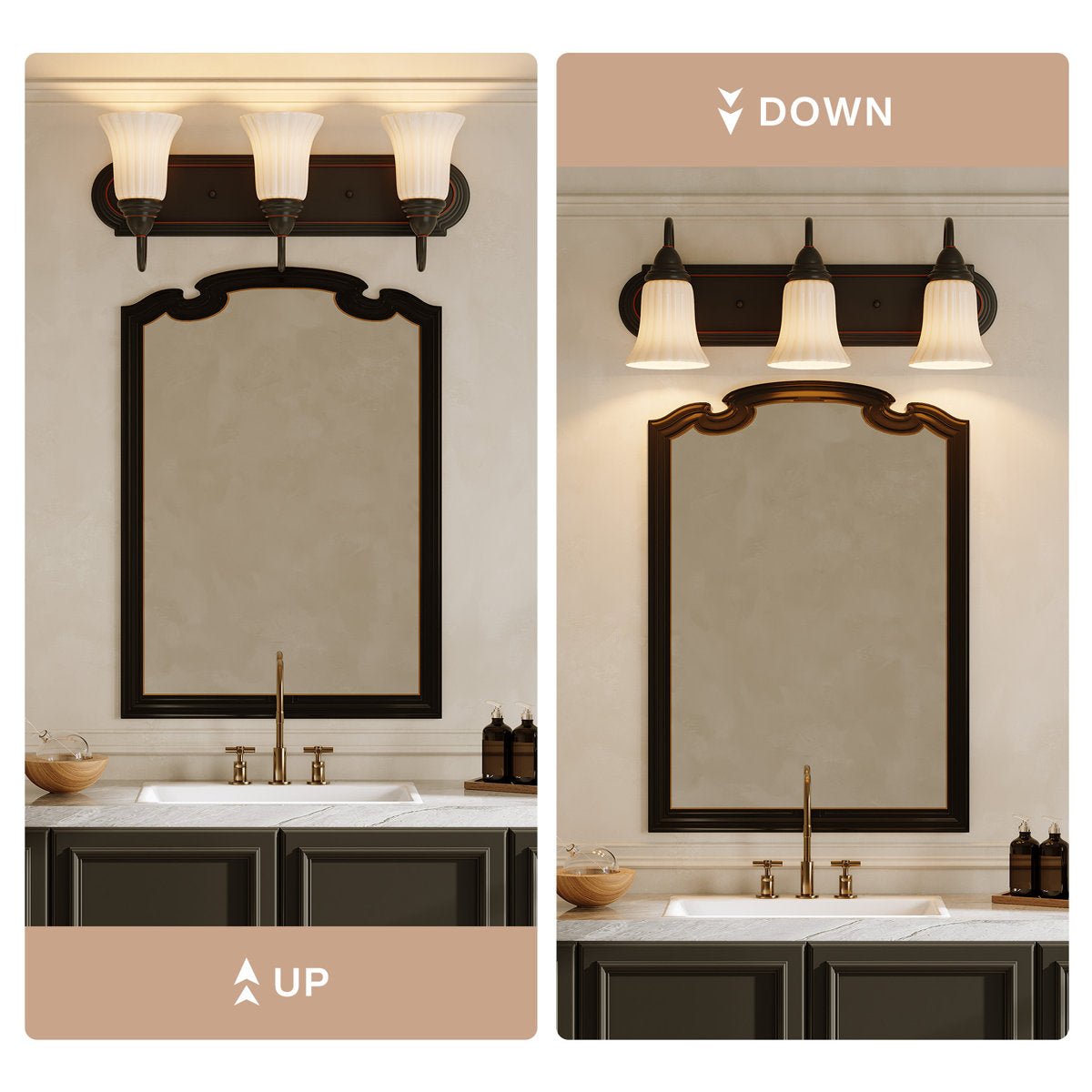 3 - Light Vanity Light, Bathroom Dimmable Wall Light Fixtures with Flower Shape Tribesigns