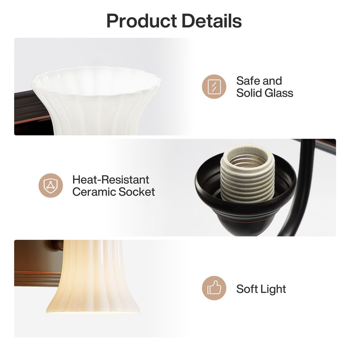 3 - Light Vanity Light, Bathroom Dimmable Wall Light Fixtures with Flower Shape Tribesigns