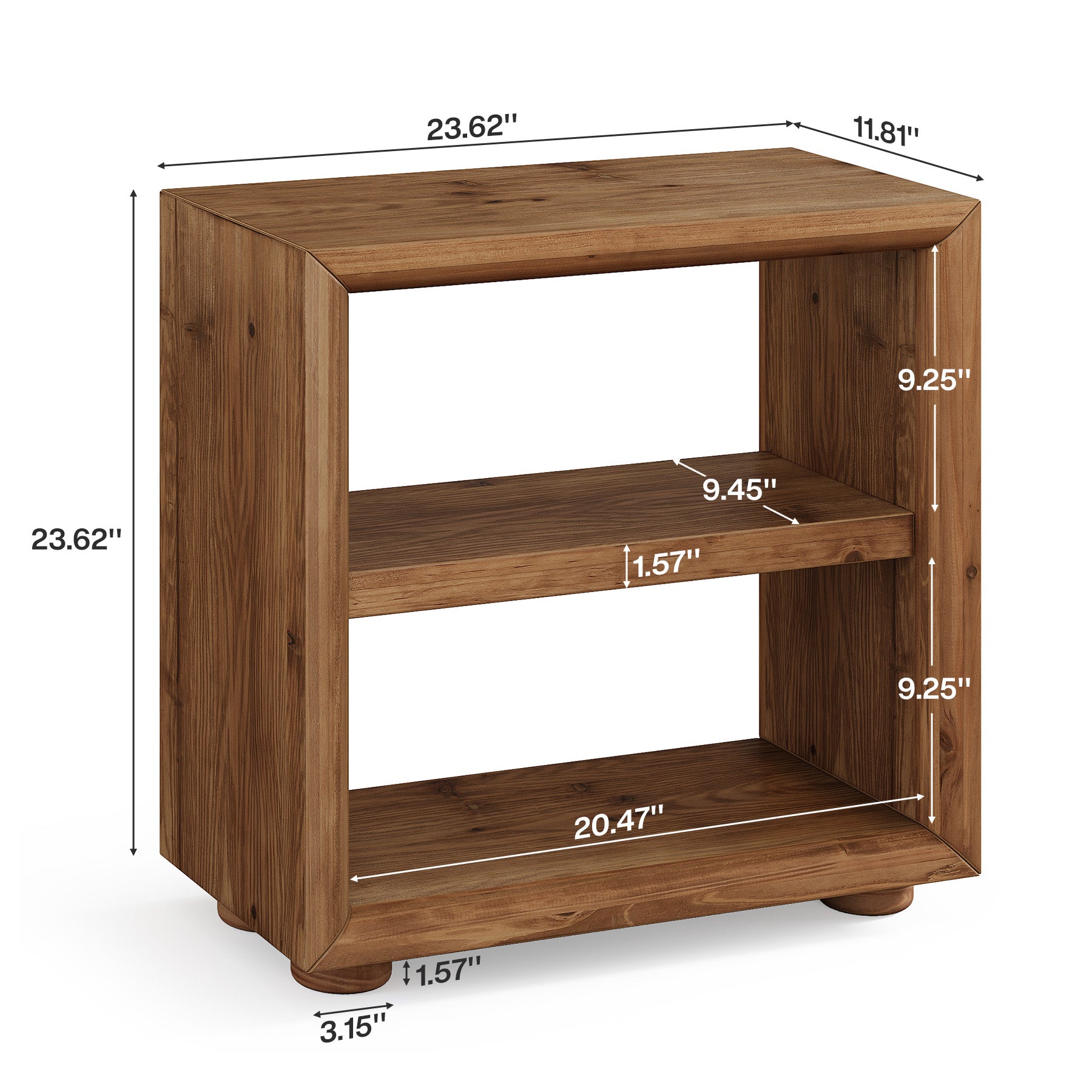 3-Tier End Table, Wood Side Table Nightstand with Storage Shelves
