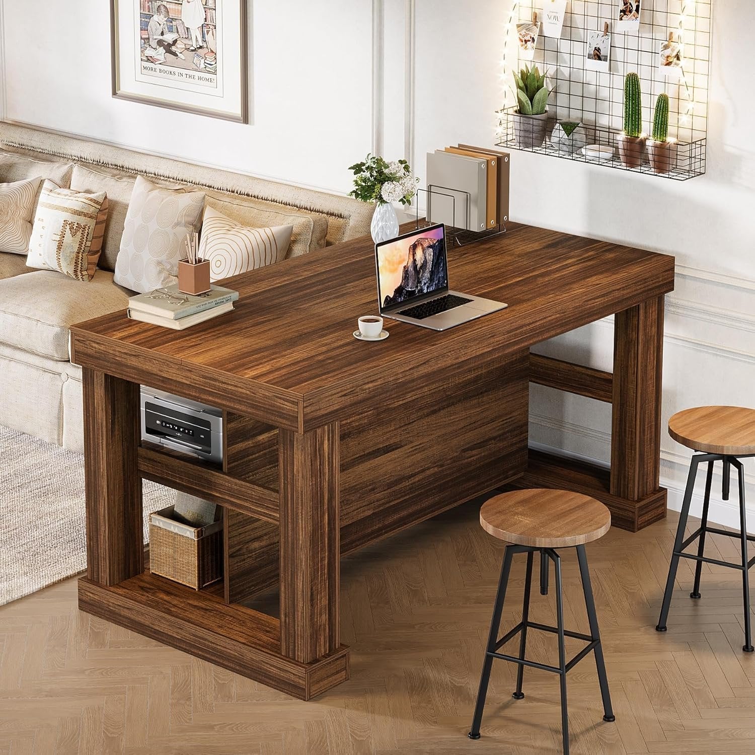 3-Tier Kitchen Island, 55" Width Kitchen Shelf with Large Worktop