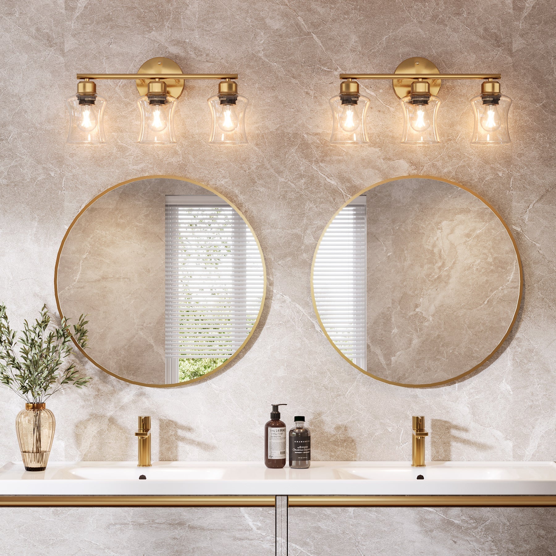 3 - Light Light Fixtures, Modern Bathroom Wall Lights with Clear Glass Shades Tribesigns