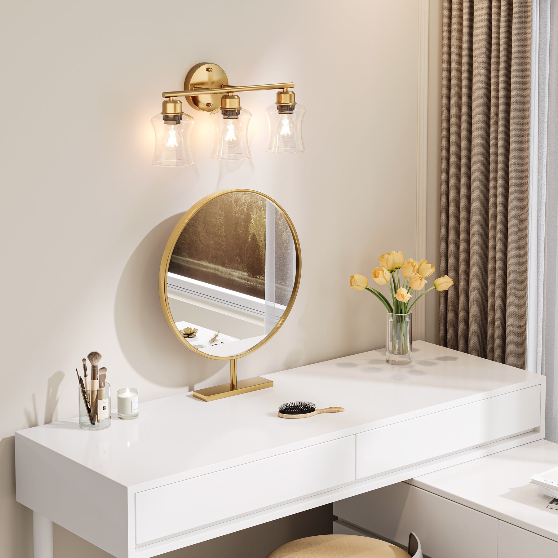 3 - Light Light Fixtures, Modern Bathroom Wall Lights with Clear Glass Shades Tribesigns