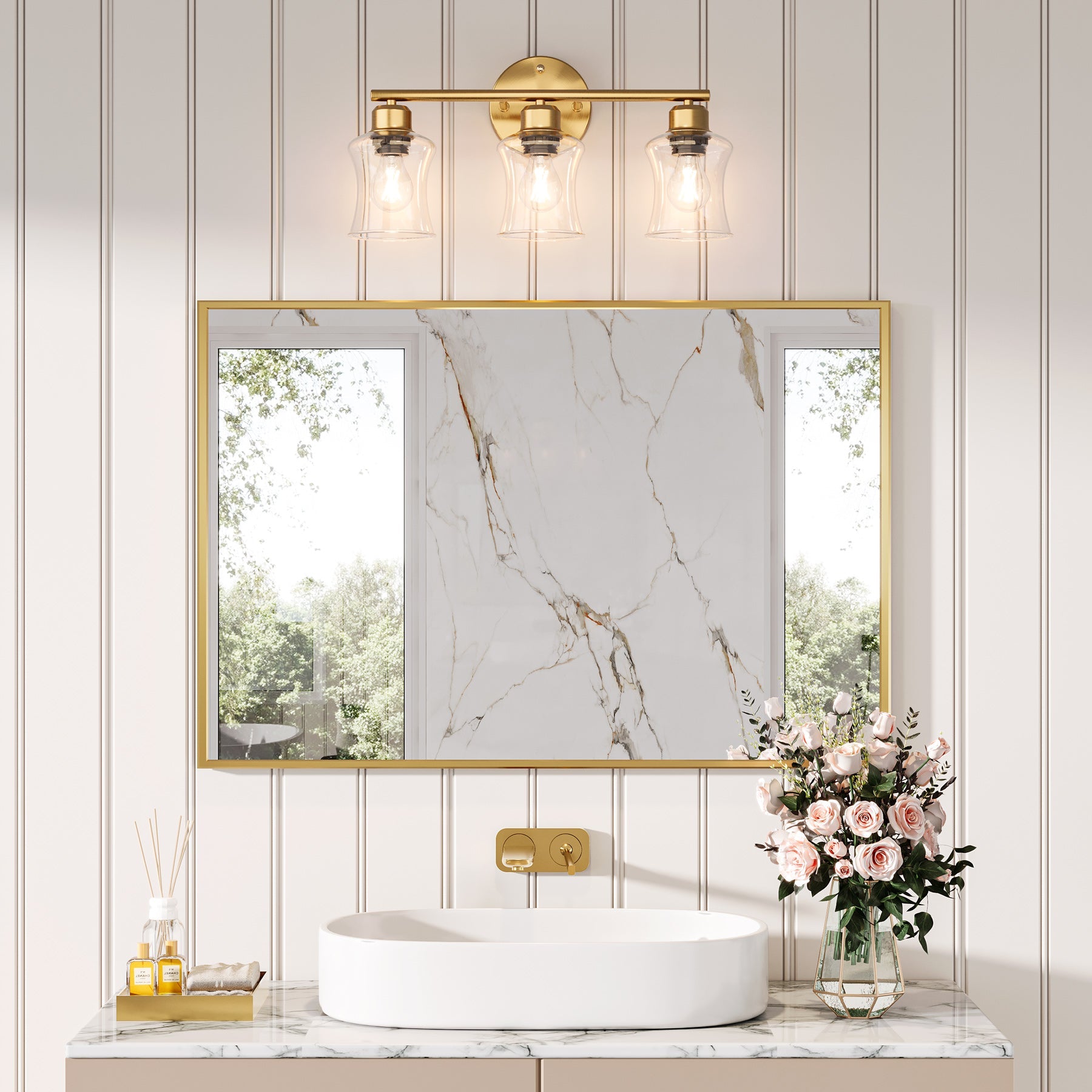 3 - Light Light Fixtures, Modern Bathroom Wall Lights with Clear Glass Shades Tribesigns