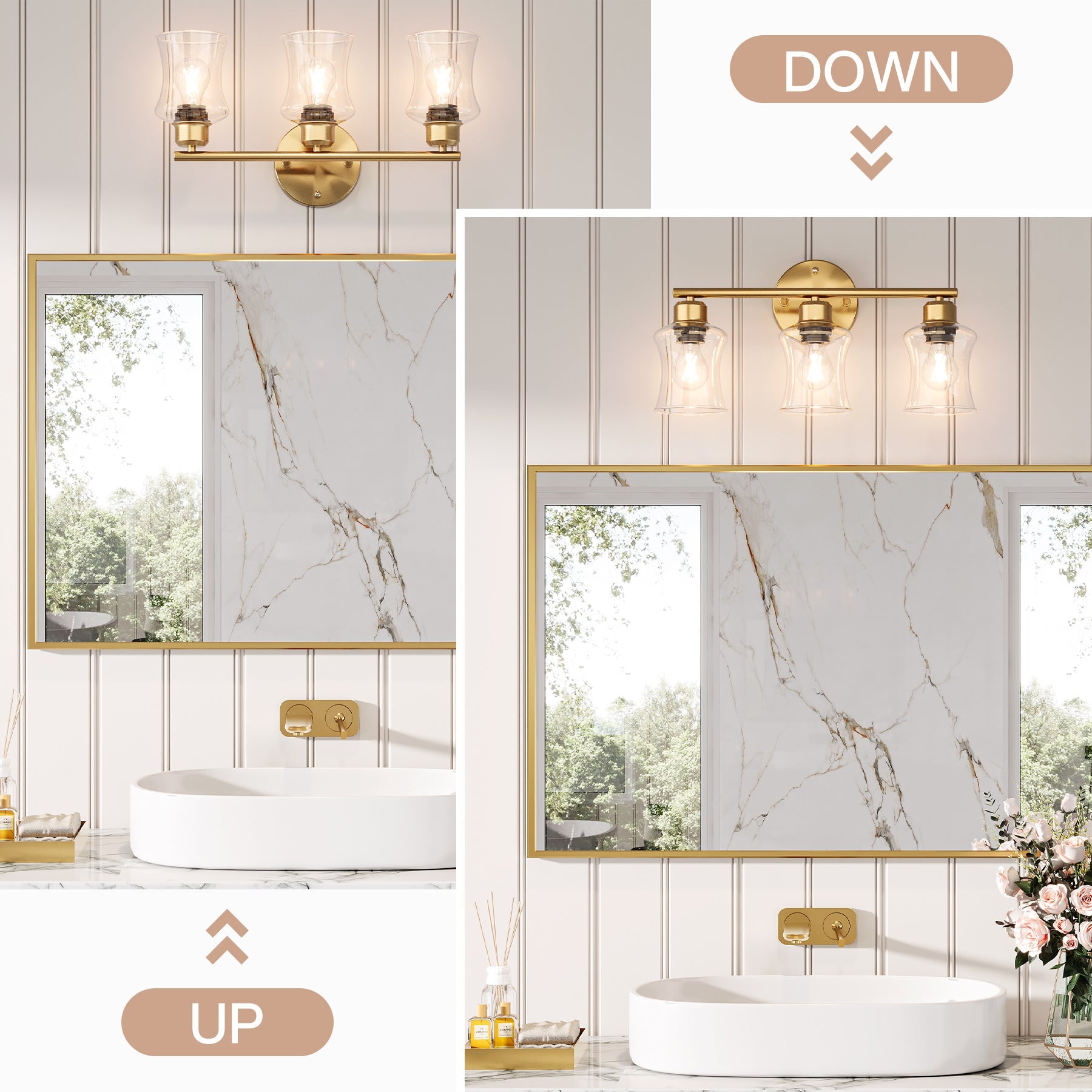 3 - Light Light Fixtures, Modern Bathroom Wall Lights with Clear Glass Shades Tribesigns