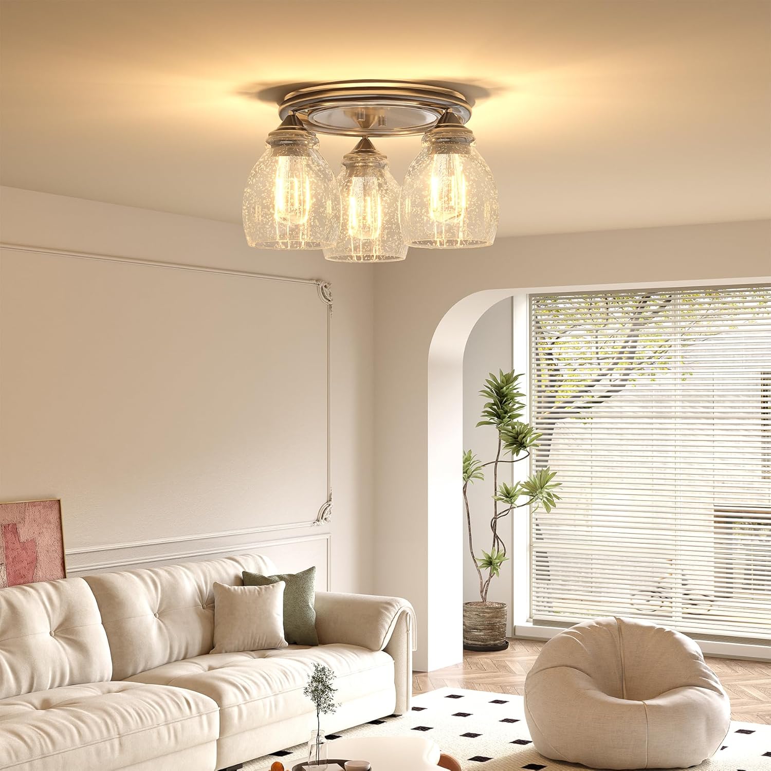 3 - Lights Light Fixture, Modern Sand Nickel Ceiling Lamp with Clear Bubble Glass Tribesigns