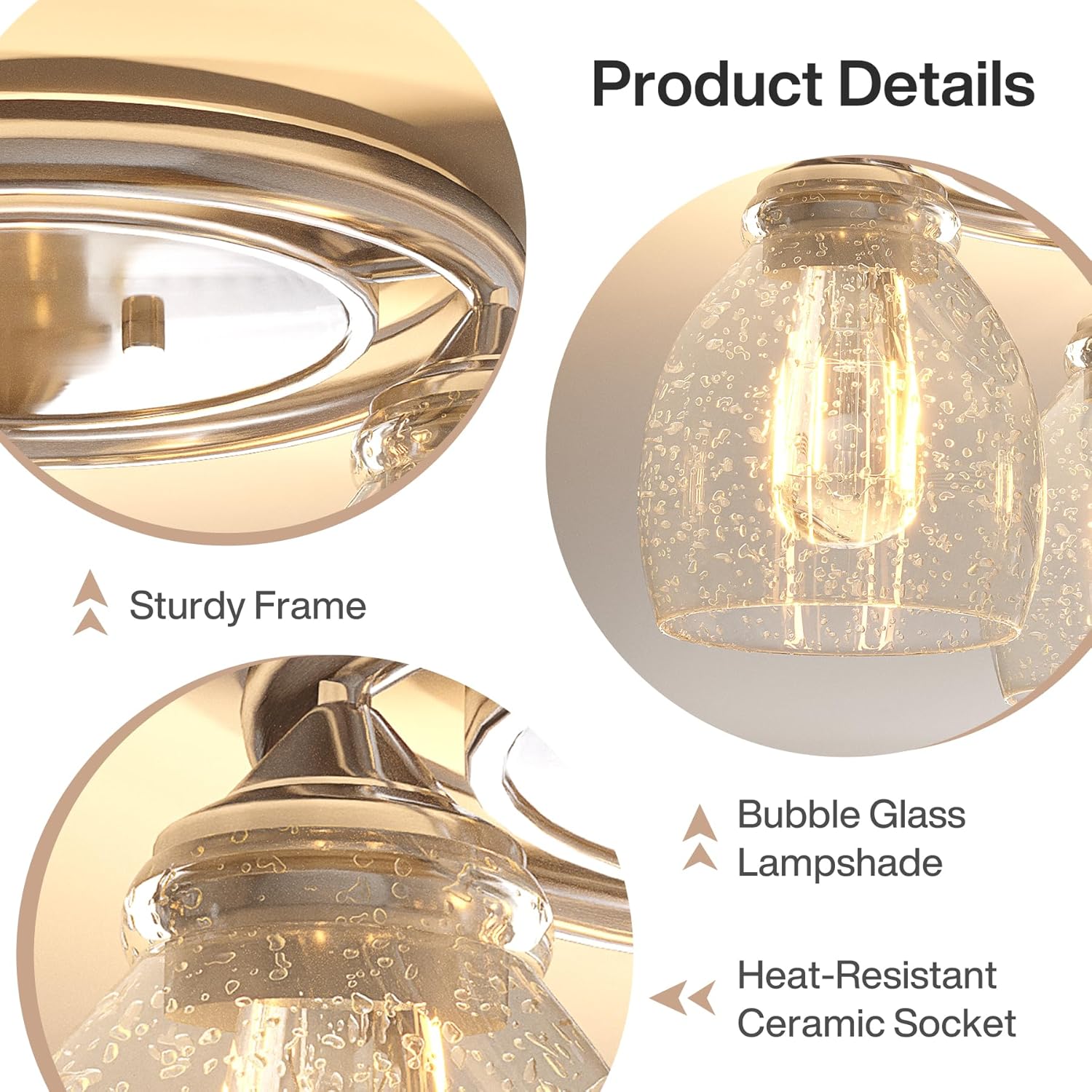 3 - Lights Light Fixture, Modern Sand Nickel Ceiling Lamp with Clear Bubble Glass Tribesigns