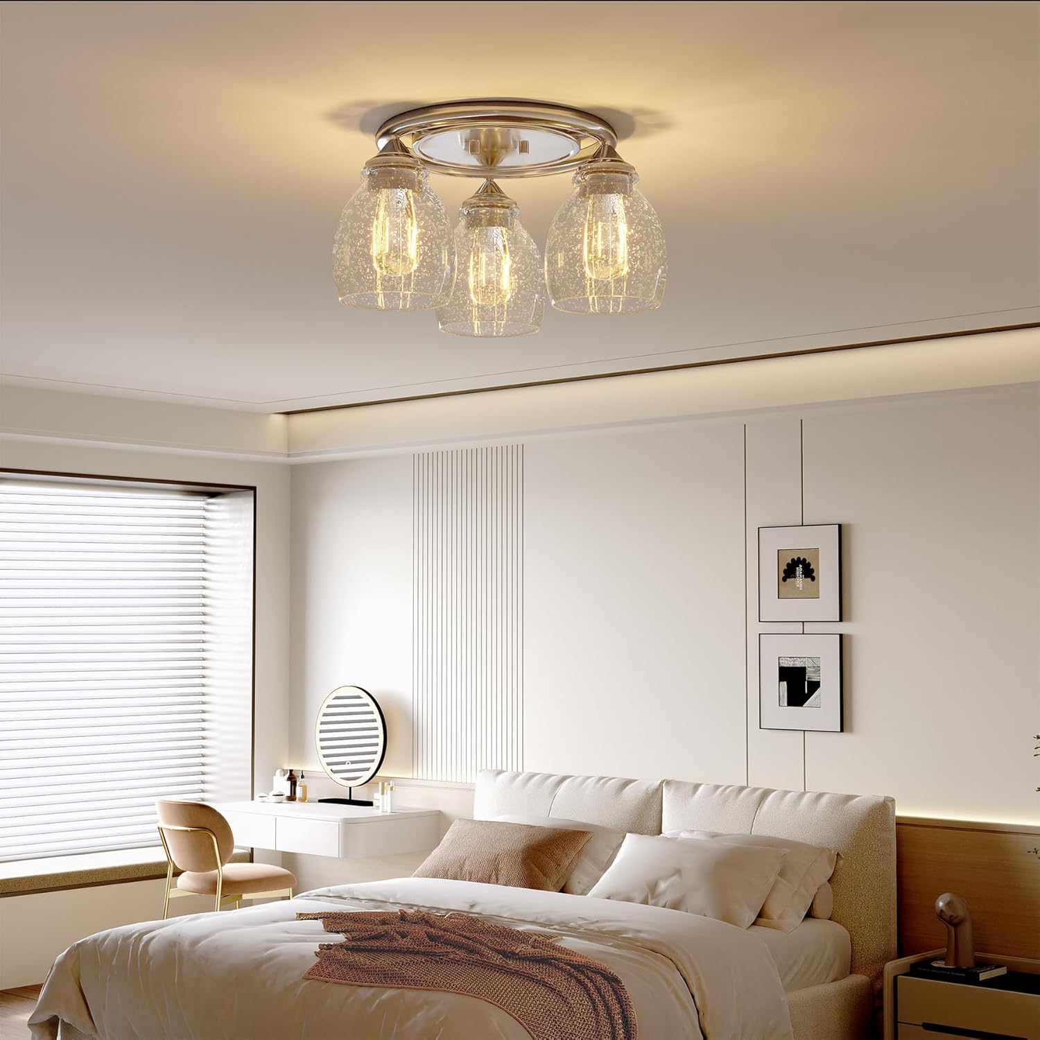 3 - Lights Light Fixture, Modern Sand Nickel Ceiling Lamp with Clear Bubble Glass Tribesigns