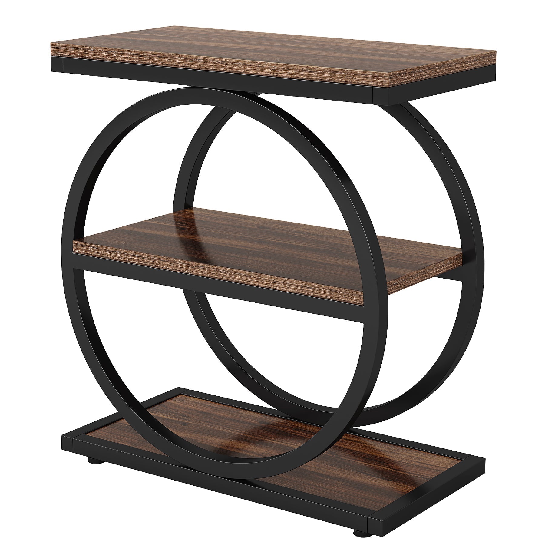 3 - Tier End Table, Industrial Sofa Side Table with Round Metal Frame Tribesigns