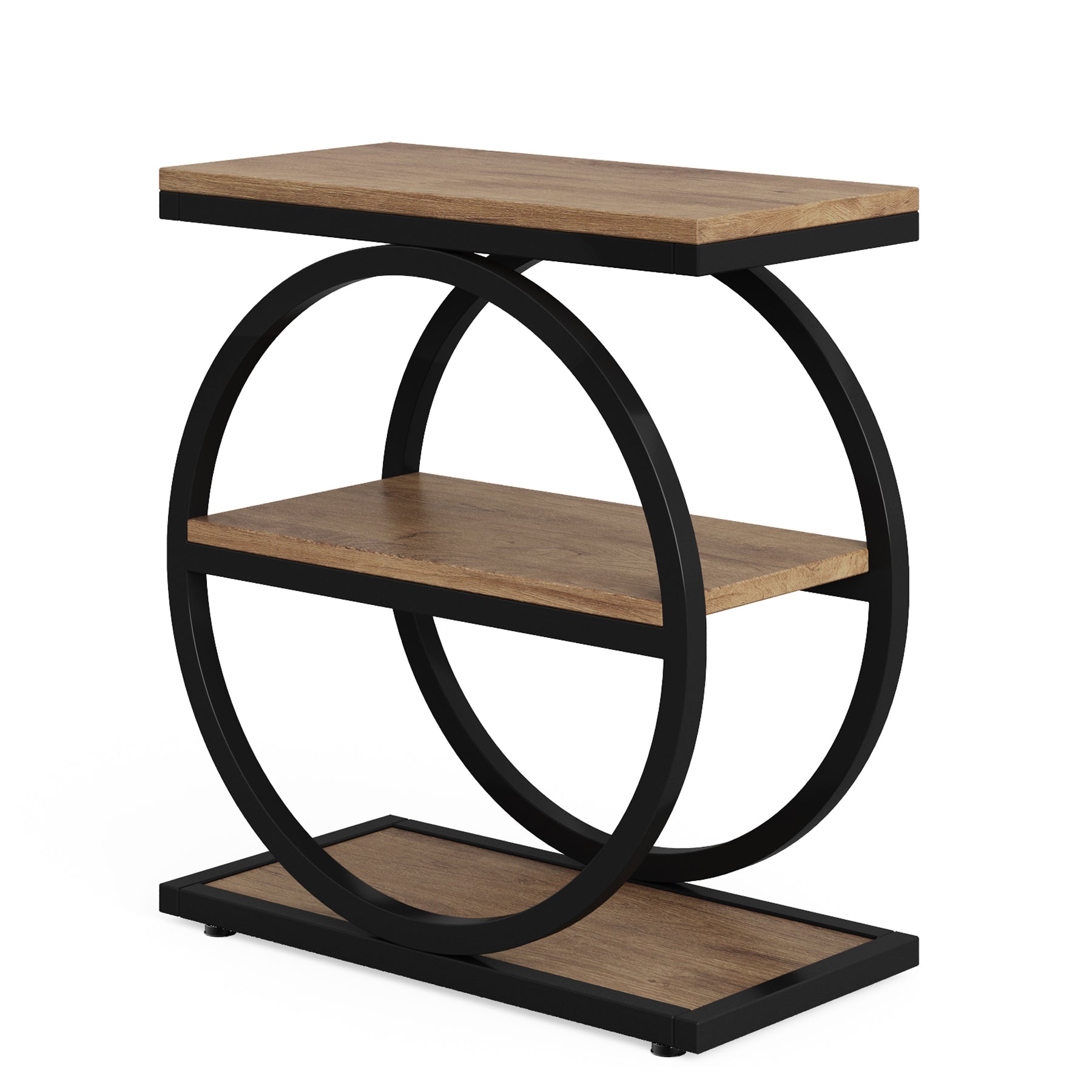 3 - Tier End Table, Industrial Sofa Side Table with Round Metal Frame Tribesigns