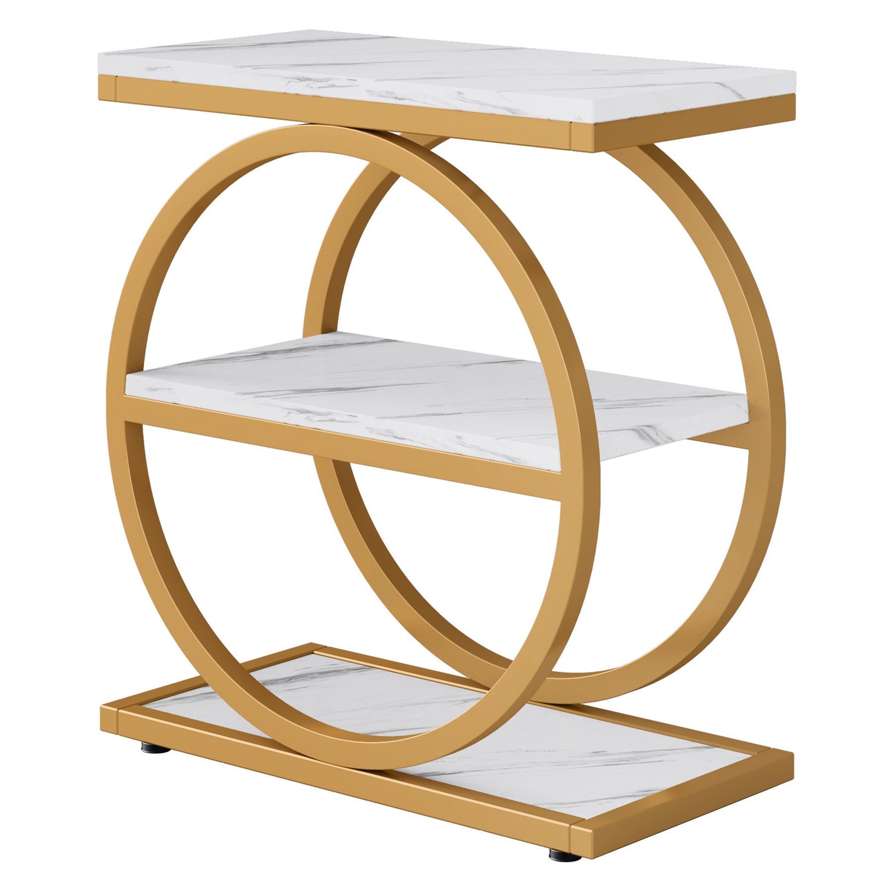 3 - Tier End Table, Industrial Sofa Side Table with Round Metal Frame Tribesigns