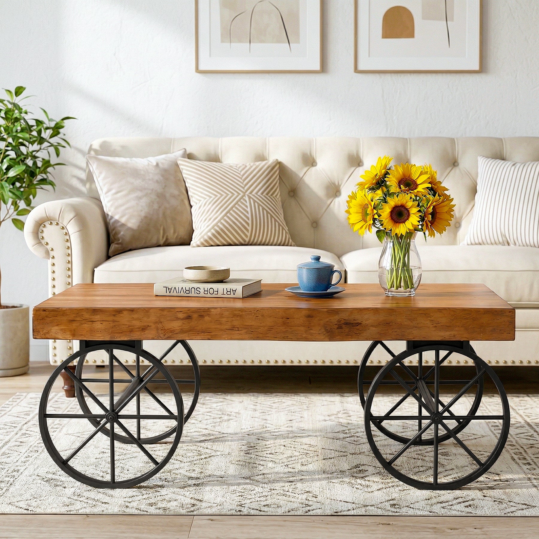 Tribesigns 47.24" Solid Wood Coffee Table, Live Edge Center Table for Living Room
