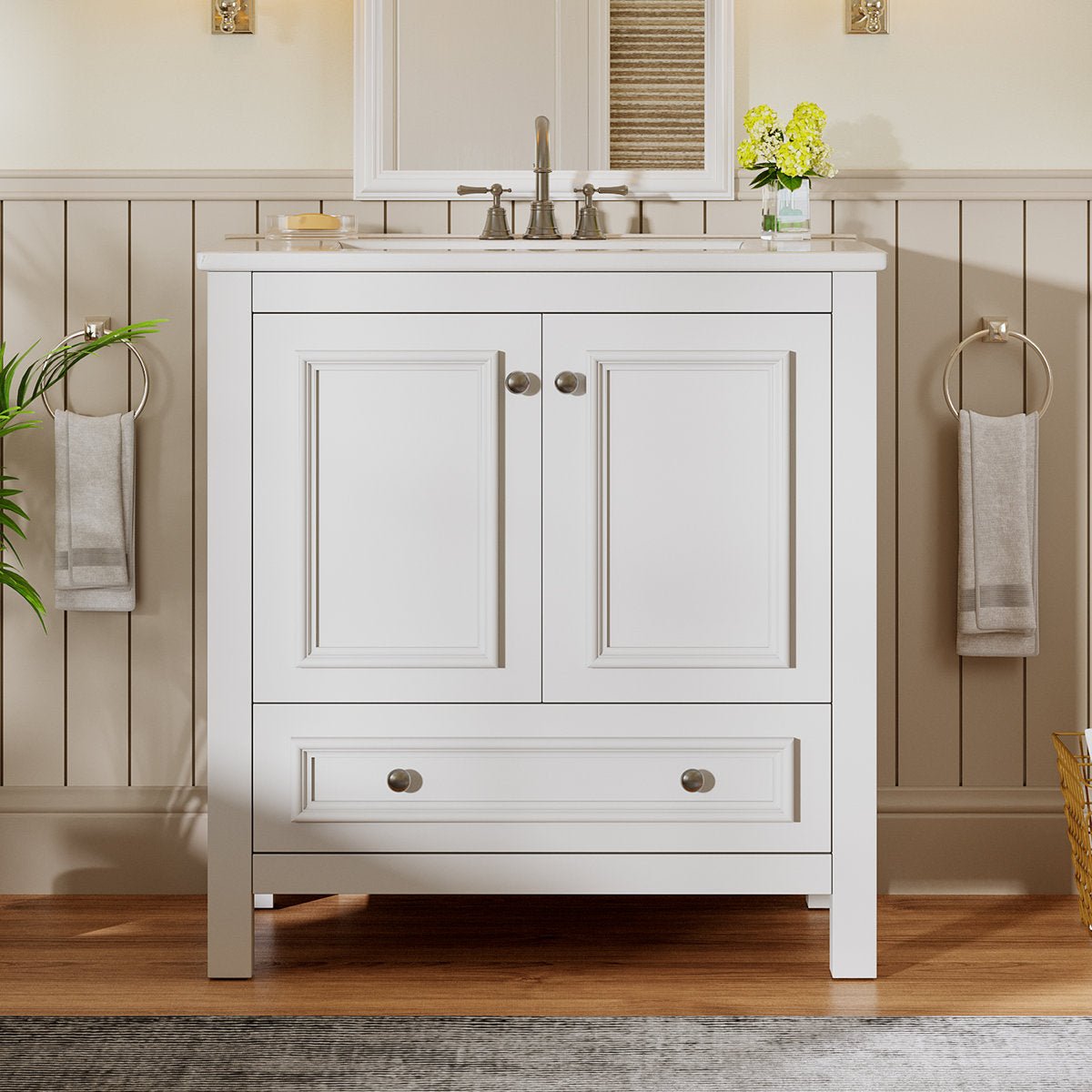 30" Bathroom Vanity, Modern Vanity Cabinet with Ceramic Basin and 1 Drawer Tribesigns