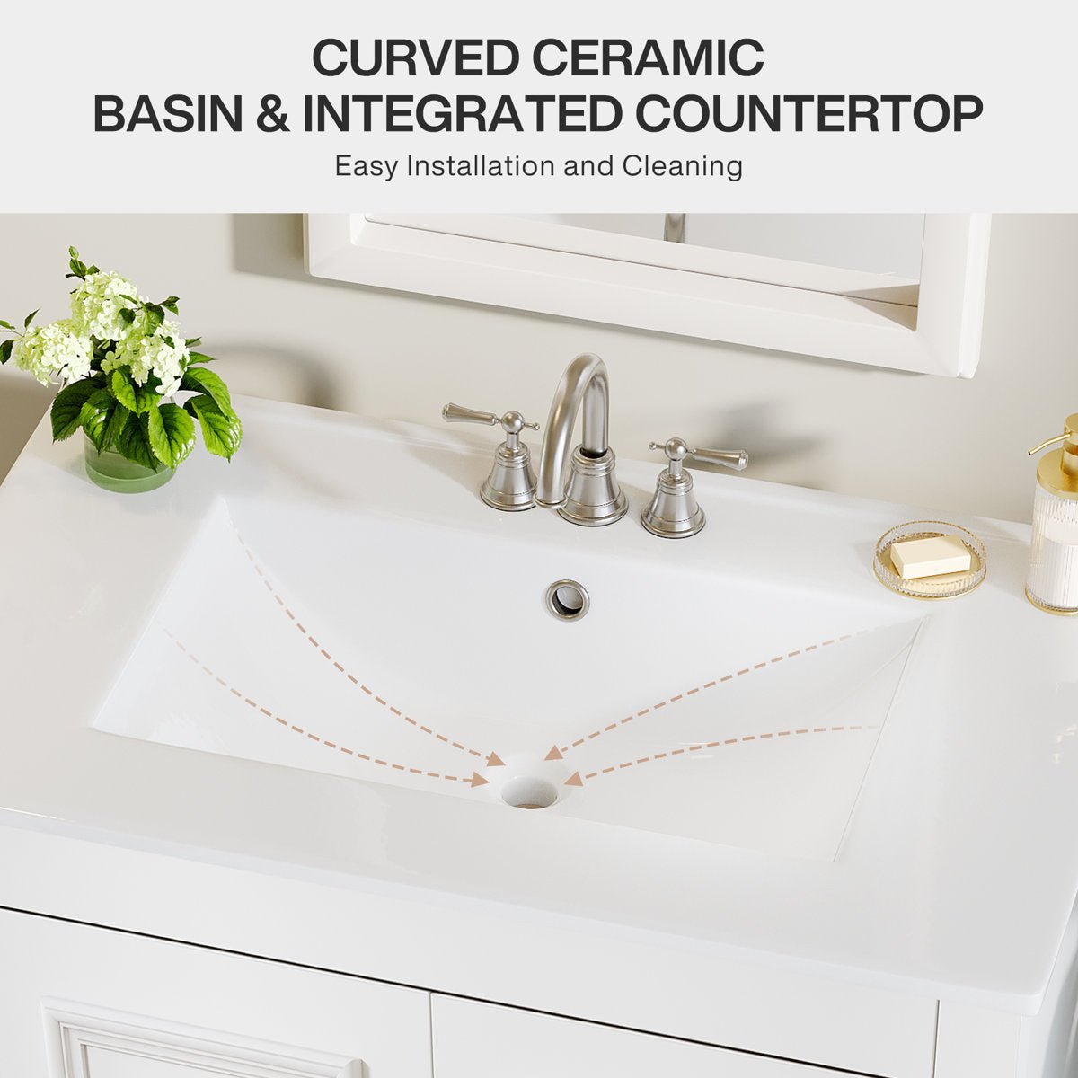 30" Bathroom Vanity, Modern Vanity Cabinet with Ceramic Basin and 1 Drawer Tribesigns