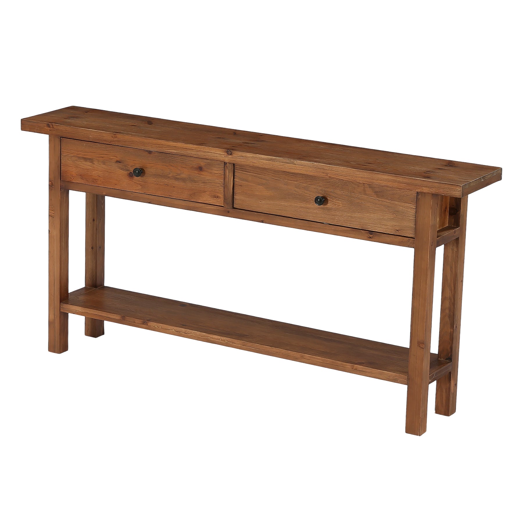 63" Solid Wood Console Table, Narrow Sofa Entryway Table with 2 Drawers and Shelf