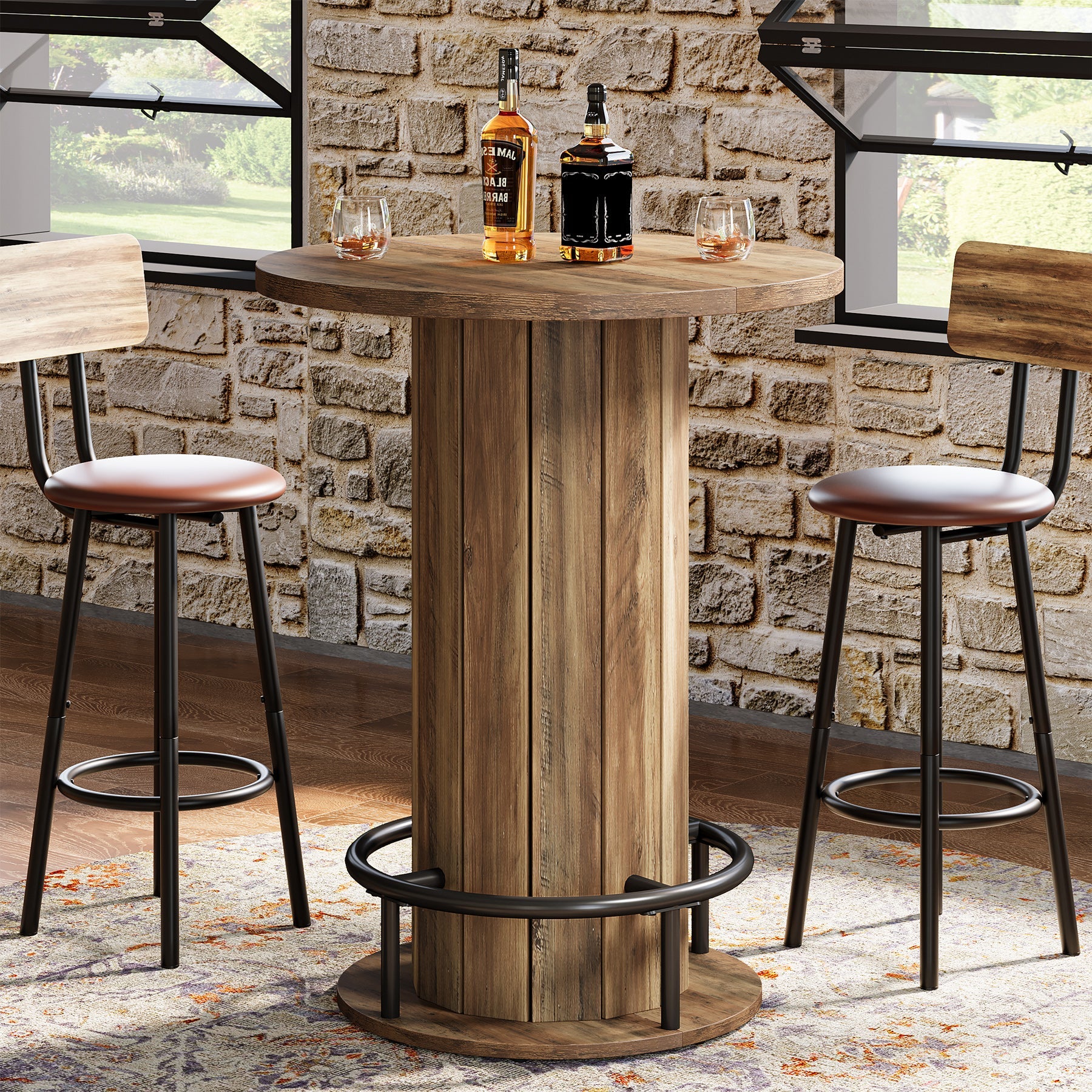 31" Bar Table, Round Bistro Pub Table with Footrest for Dining Coffee Cocktail(Only Table) Tribesigns
