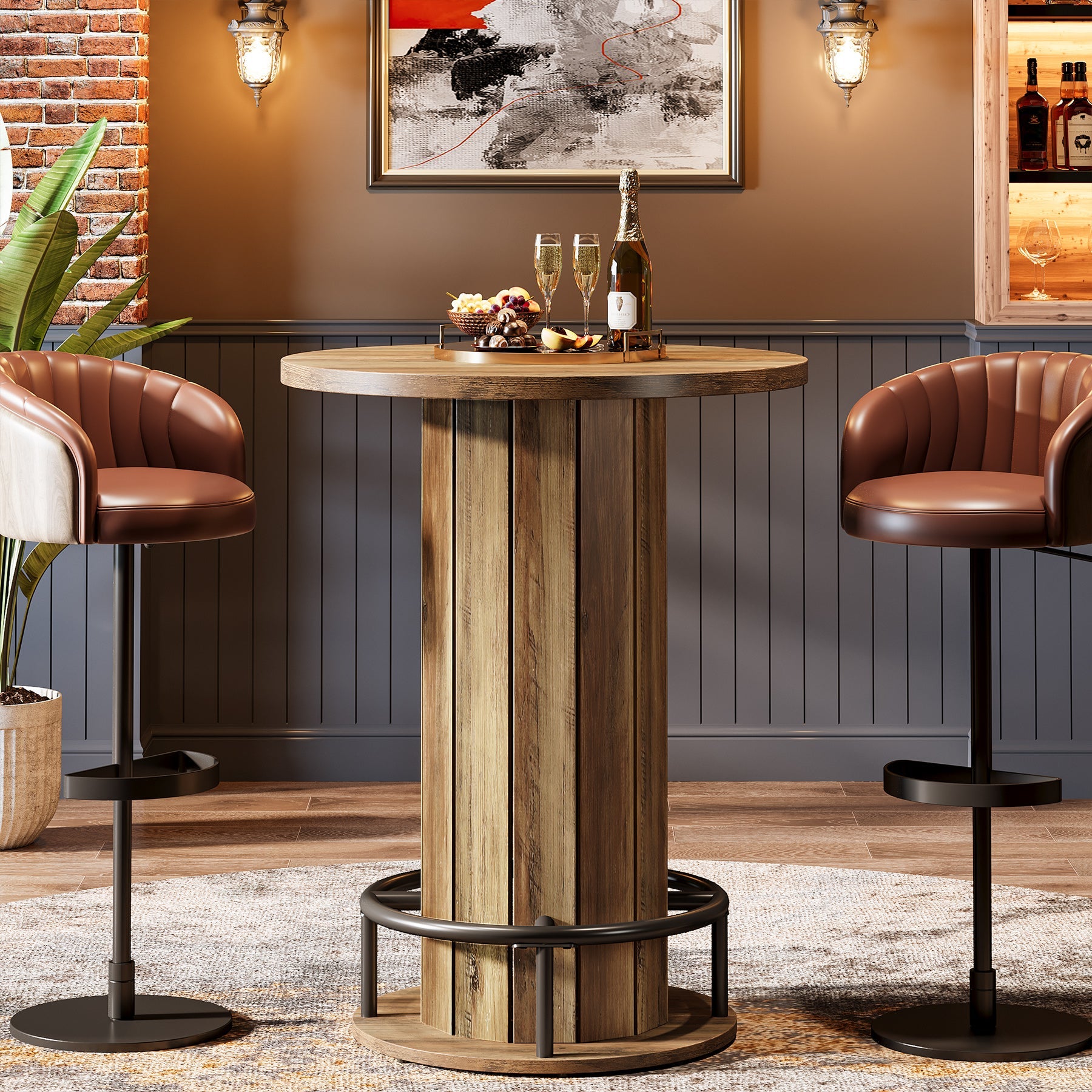 31" Bar Table, Round Bistro Pub Table with Footrest for Dining Coffee Cocktail(Only Table) Tribesigns