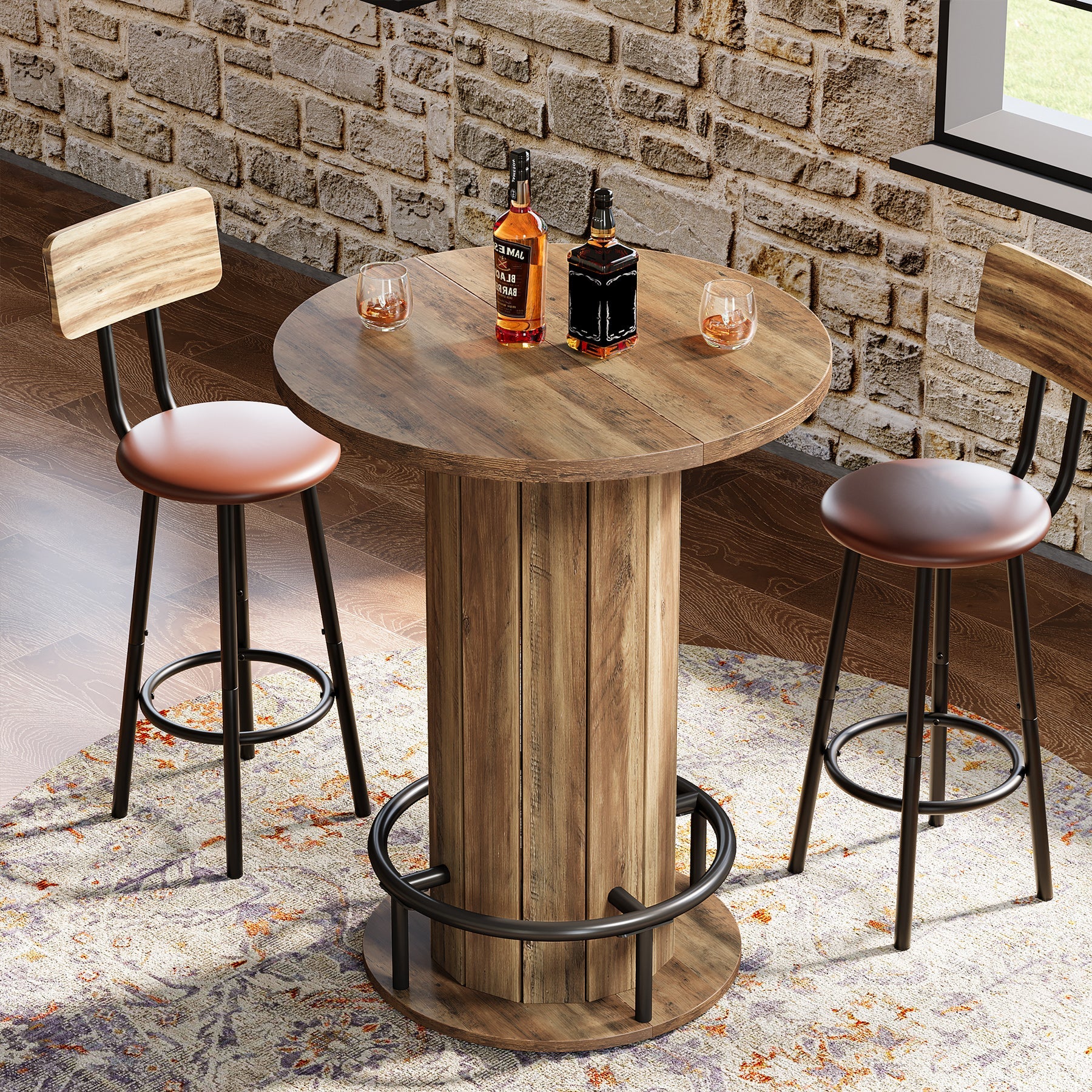 31" Bar Table, Round Bistro Pub Table with Footrest for Dining Coffee Cocktail(Only Table) Tribesigns