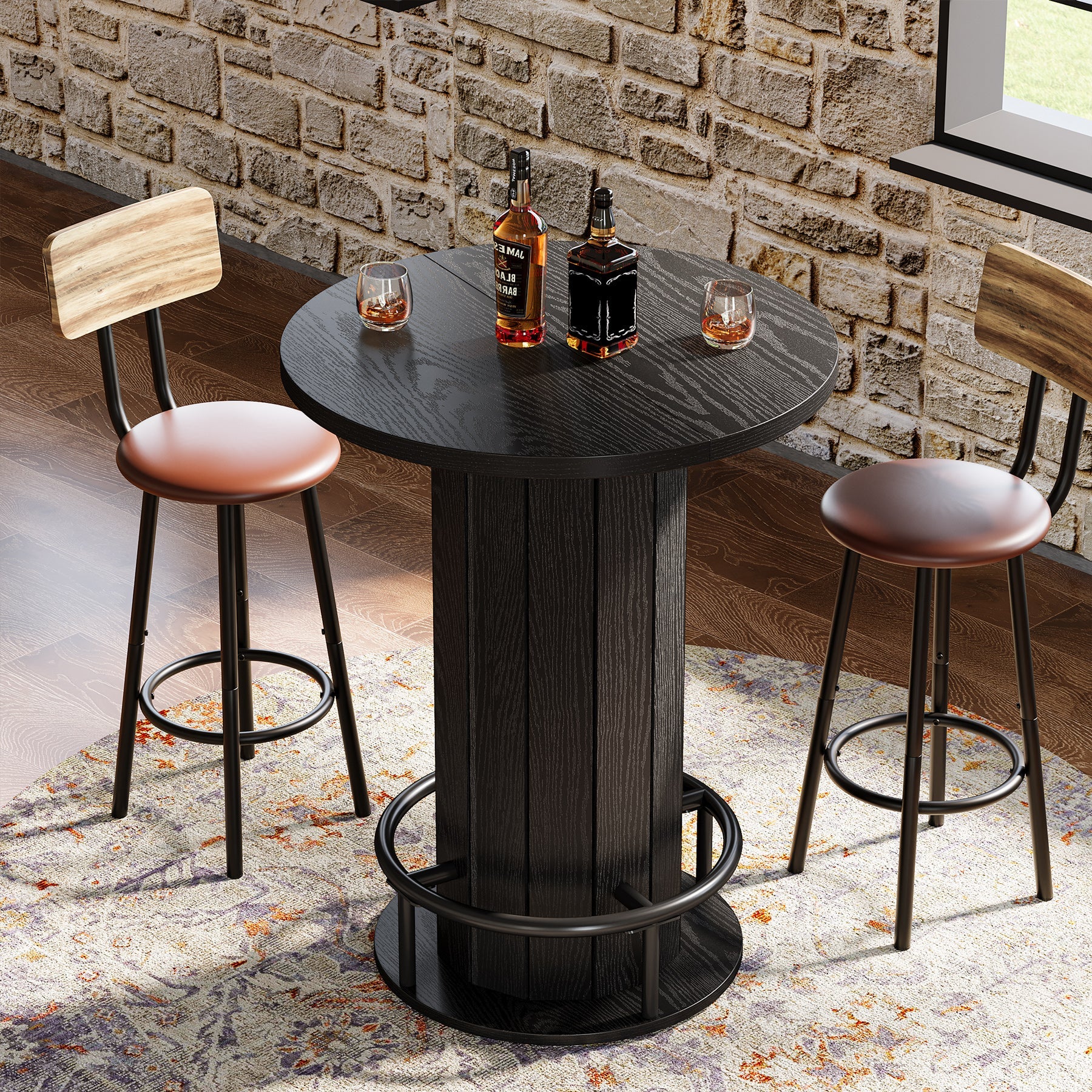 31" Bar Table, Round Bistro Pub Table with Footrest for Dining Coffee Cocktail(Only Table) Tribesigns