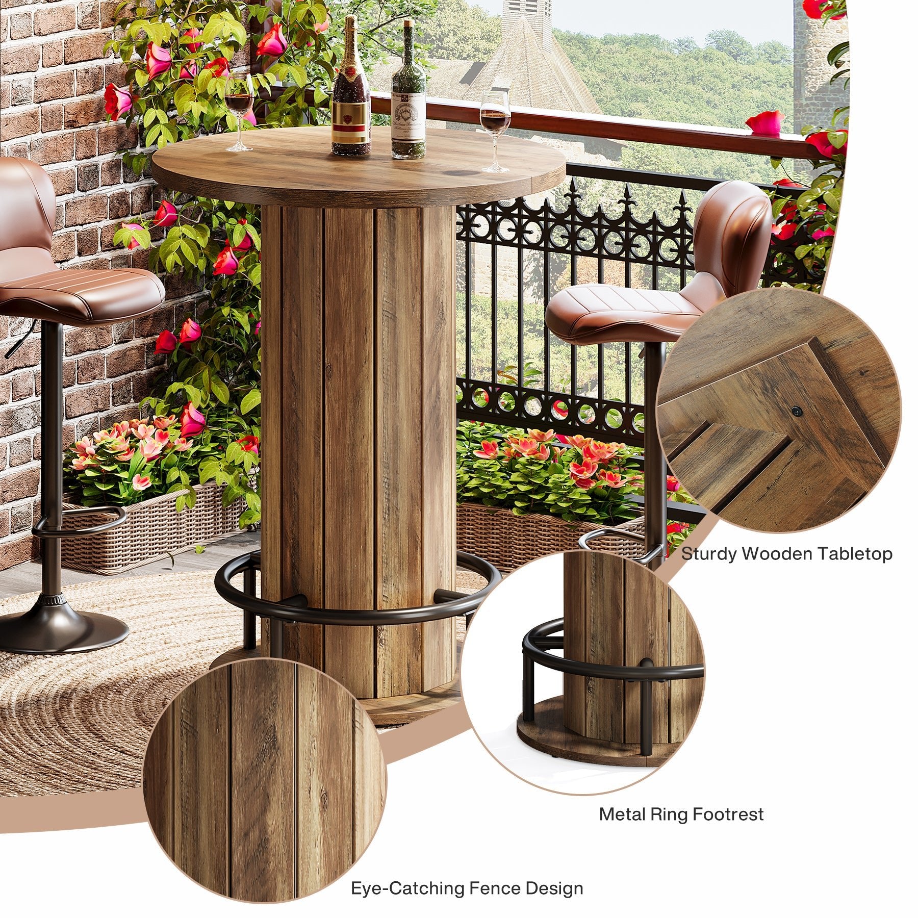 31" Bar Table, Round Bistro Pub Table with Footrest for Dining Coffee Cocktail(Only Table) Tribesigns