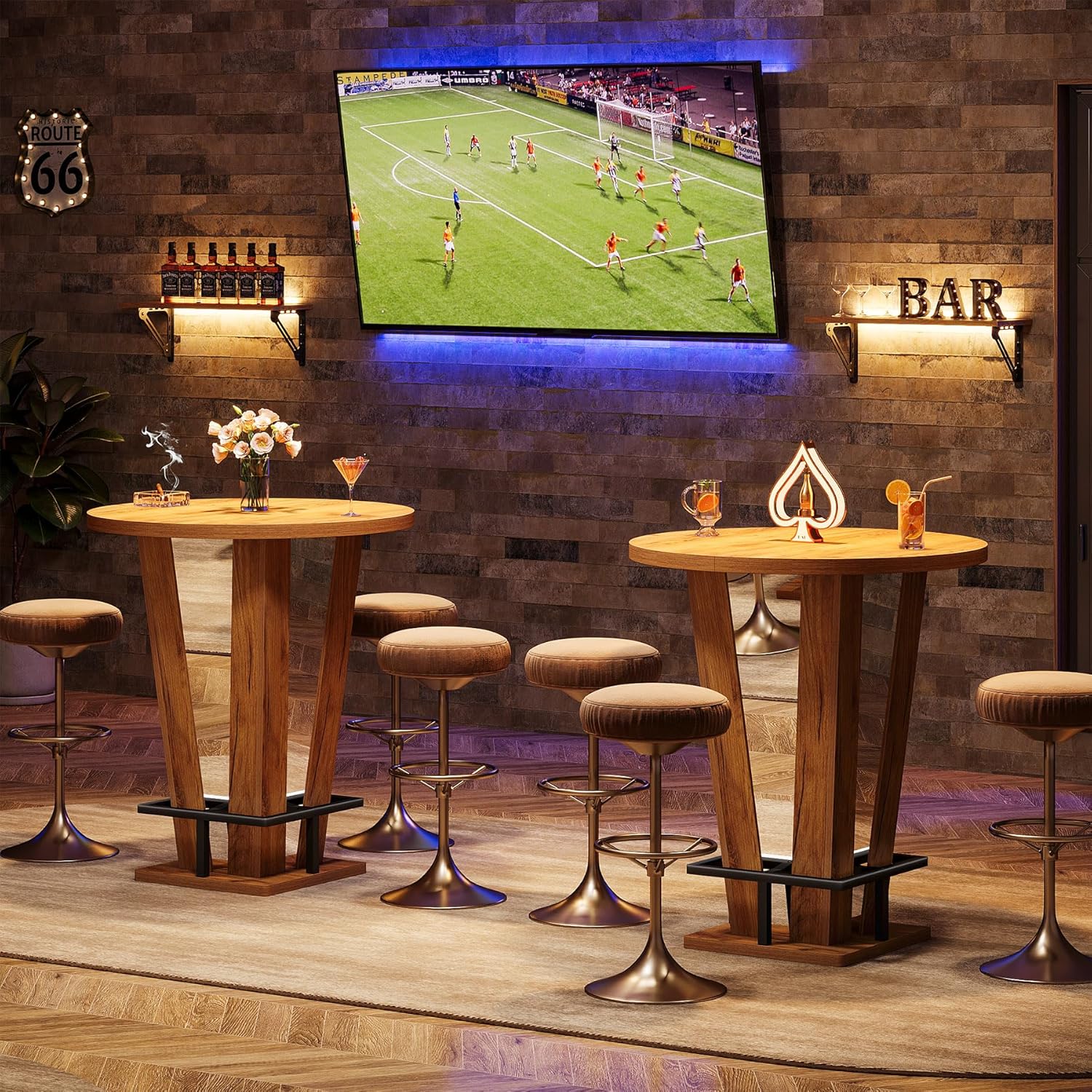 31.5" Bar Table, High Top Cocktail Bistro Pub Table with Metal Footrest Tribesigns