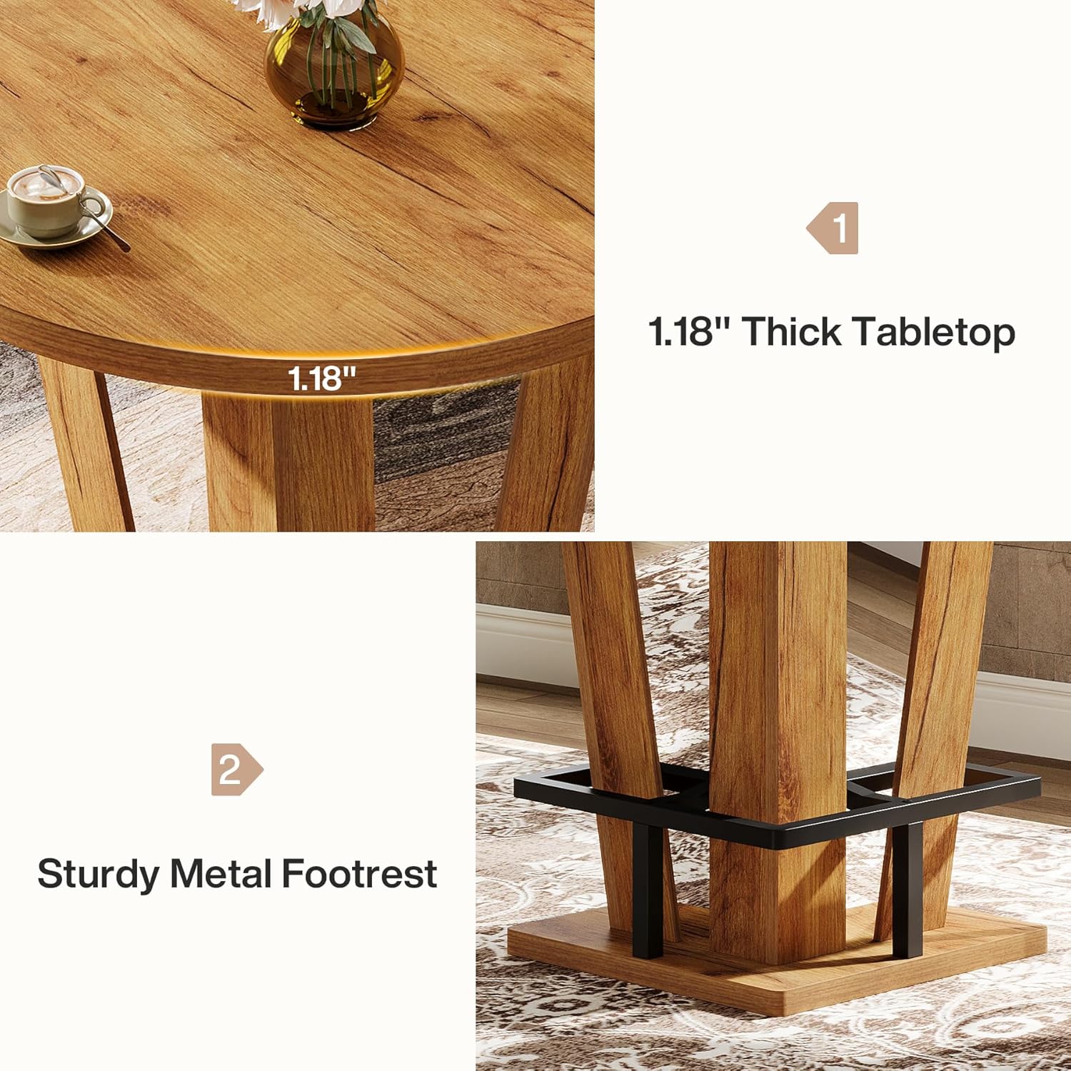 31.5" Bar Table, High Top Cocktail Bistro Pub Table with Metal Footrest Tribesigns