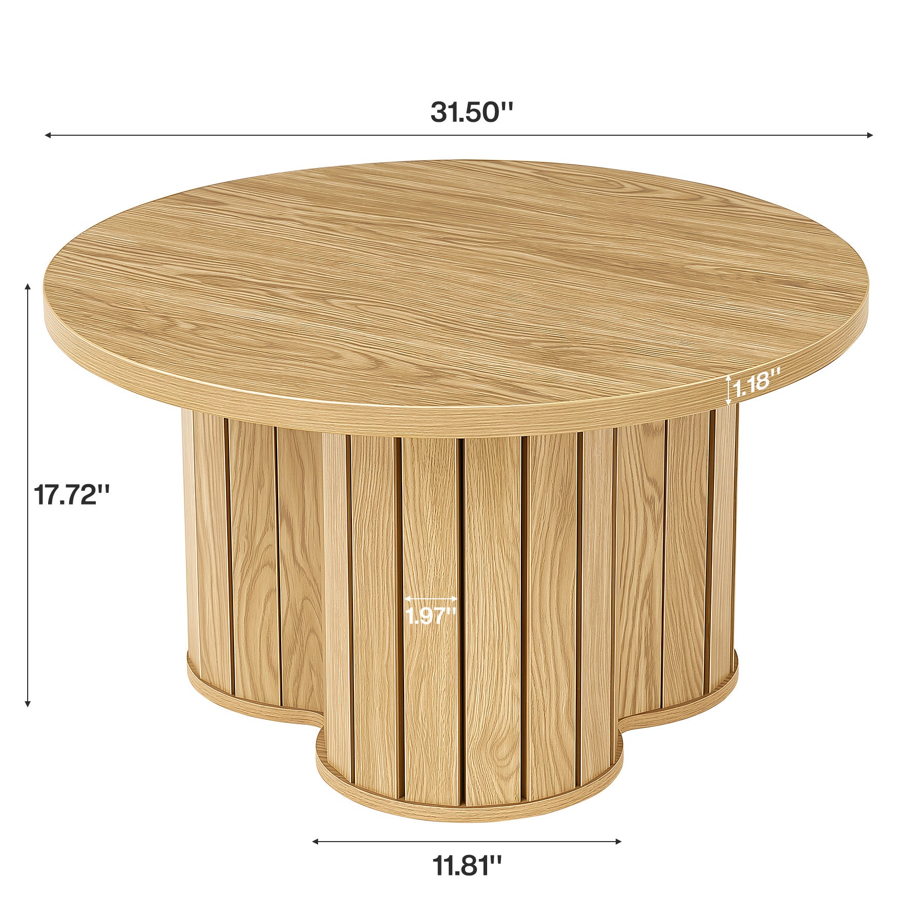 31.5" Circle Coffee Table, Small Accent Center Table with Three-lobed Grille Base for Living Room