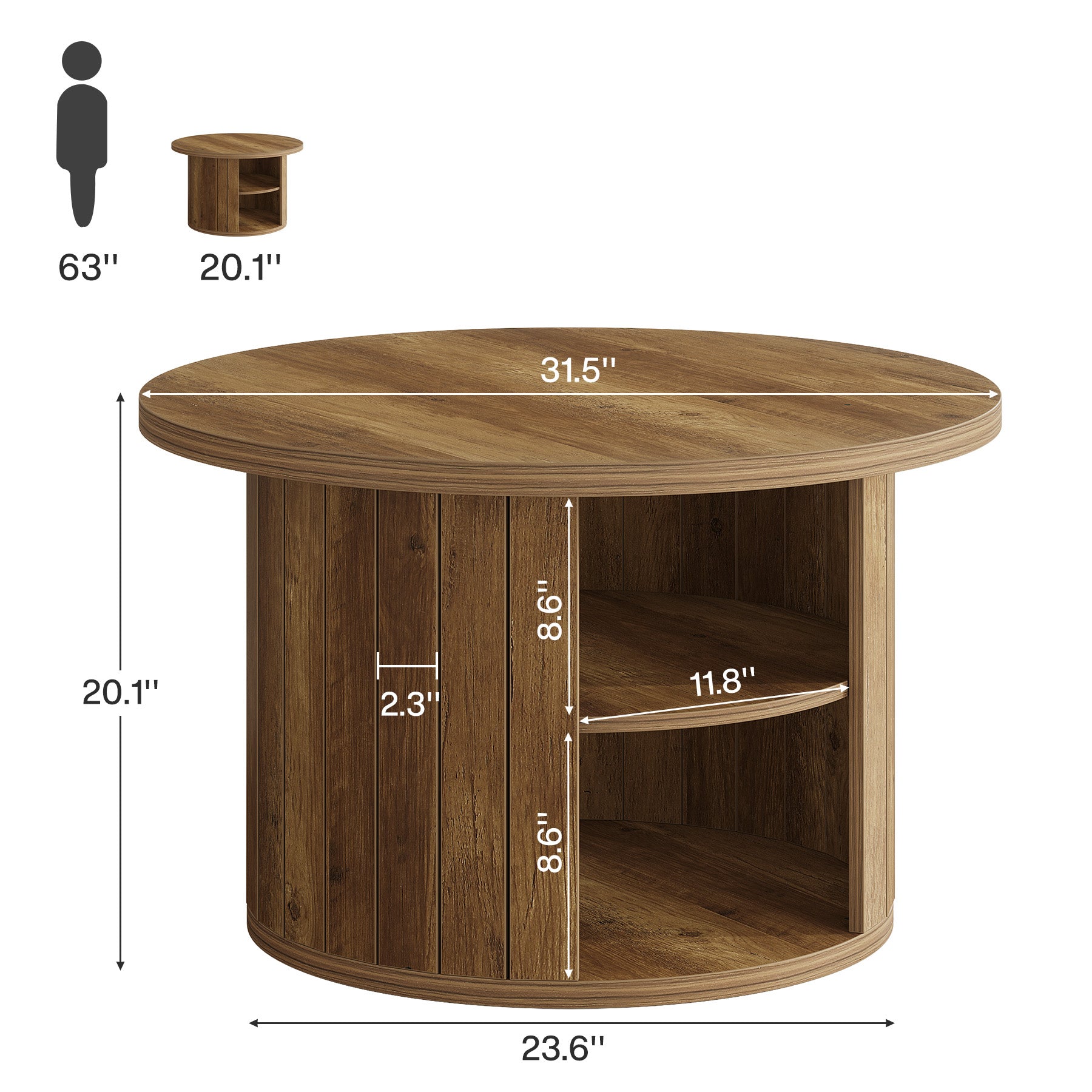 31.5" Coffee Table, Circle Center Table Cocktail Table with Storage