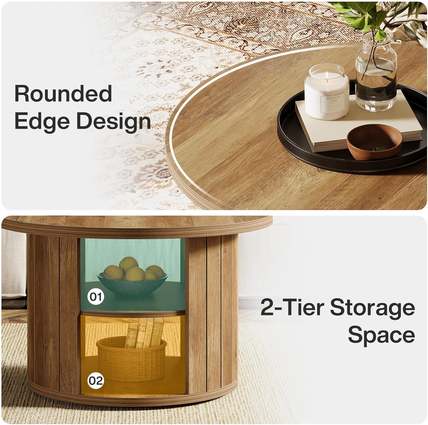 31.5" Coffee Table, Circle Center Table Cocktail Table with Storage