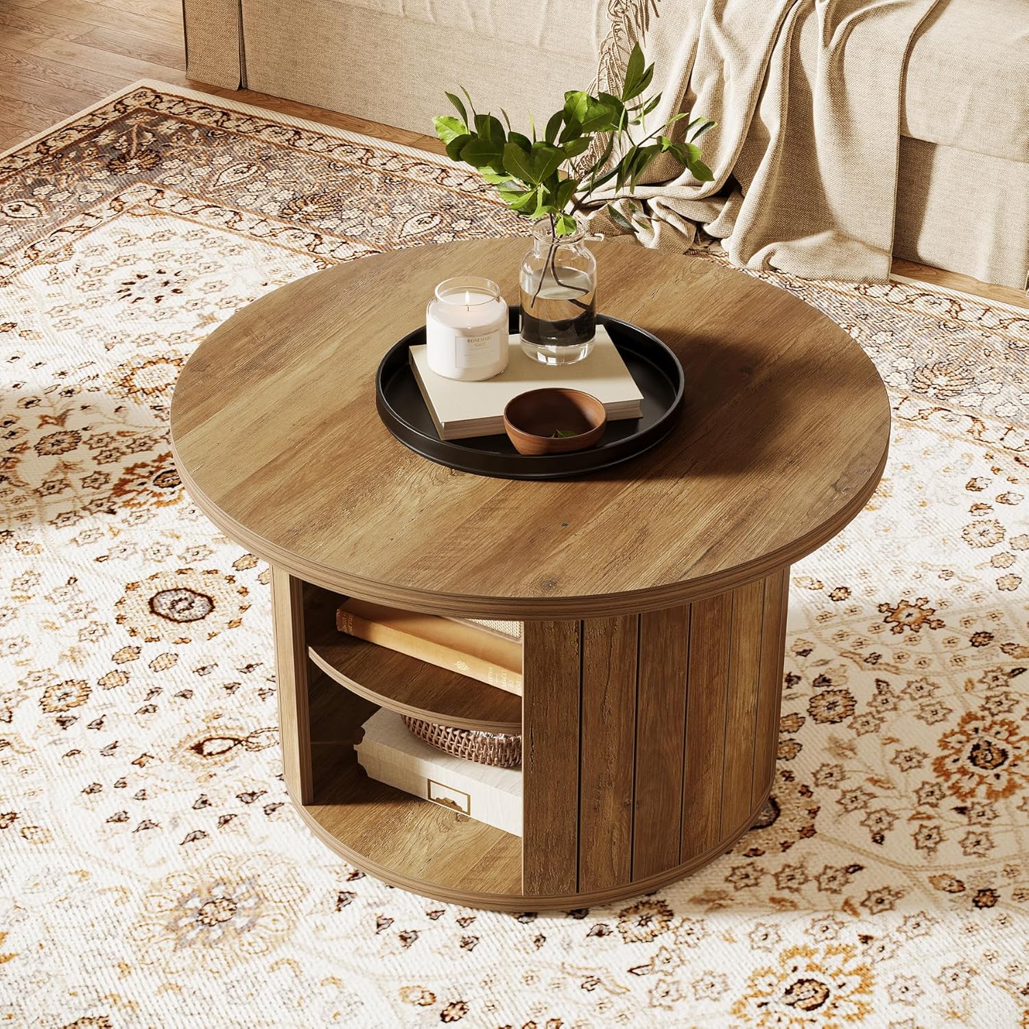 31.5" Coffee Table, Circle Center Table Cocktail Table with Storage