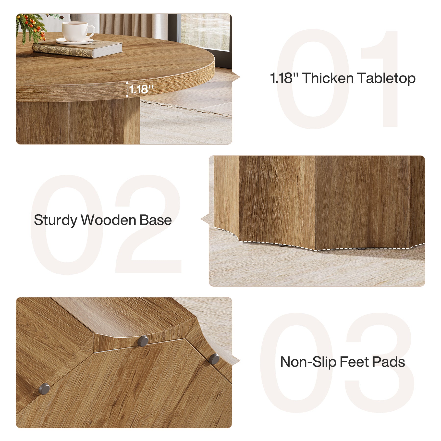 31.5" Coffee Table, Modern Center Table Accent Cocktail Tables with Fluted Base