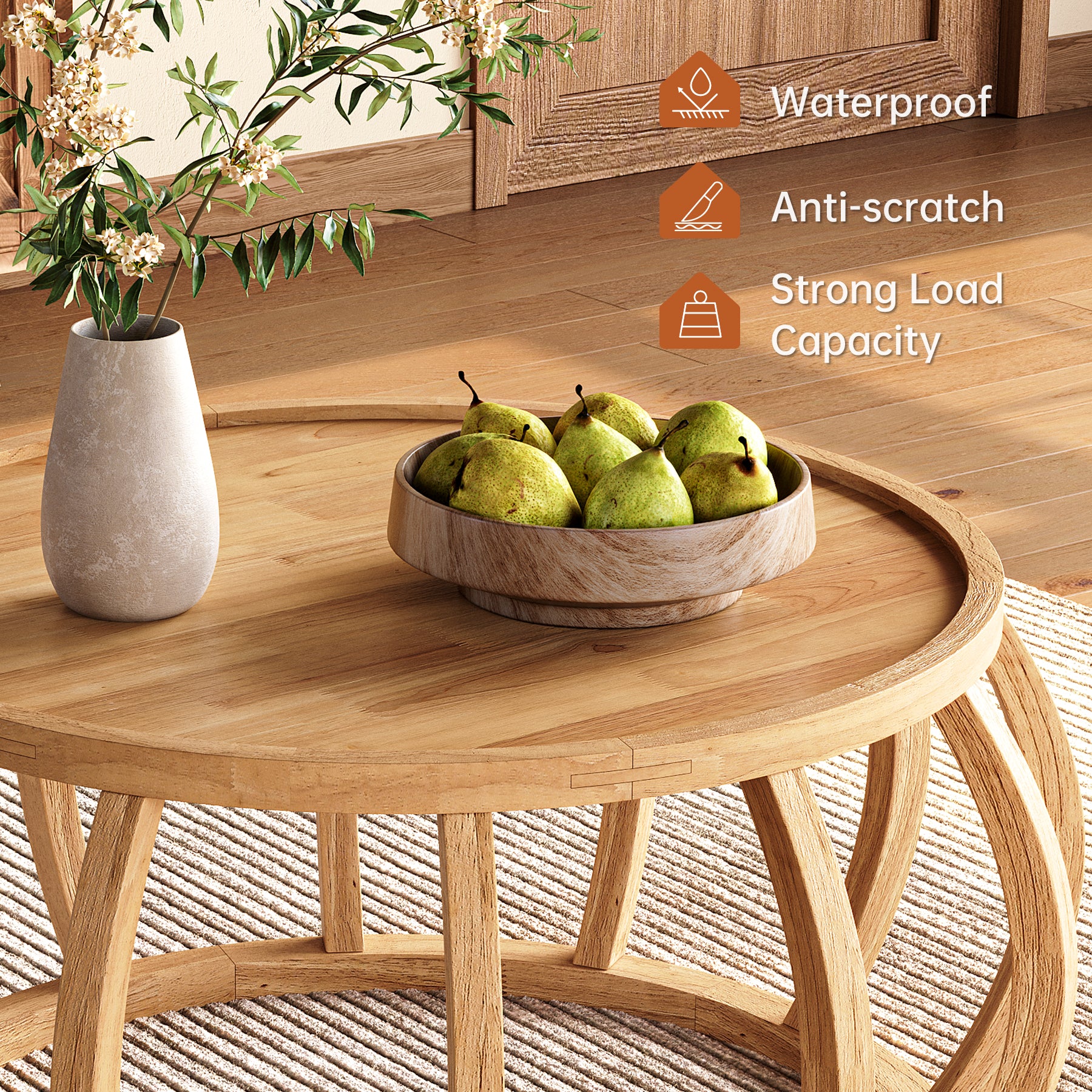 31.5" Coffee Table, Solid Wood Center Table with Curved Frame Base