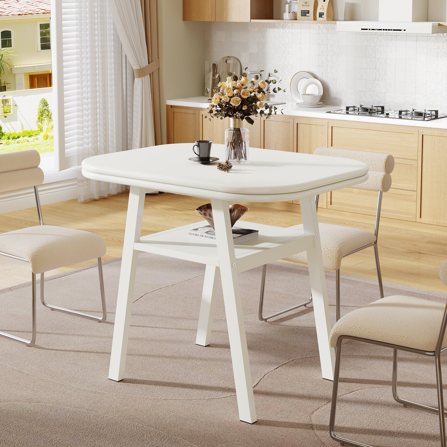 31.5" Dining Table, Small Modern Kitchen Table with Storage Shelf for 2-4 People