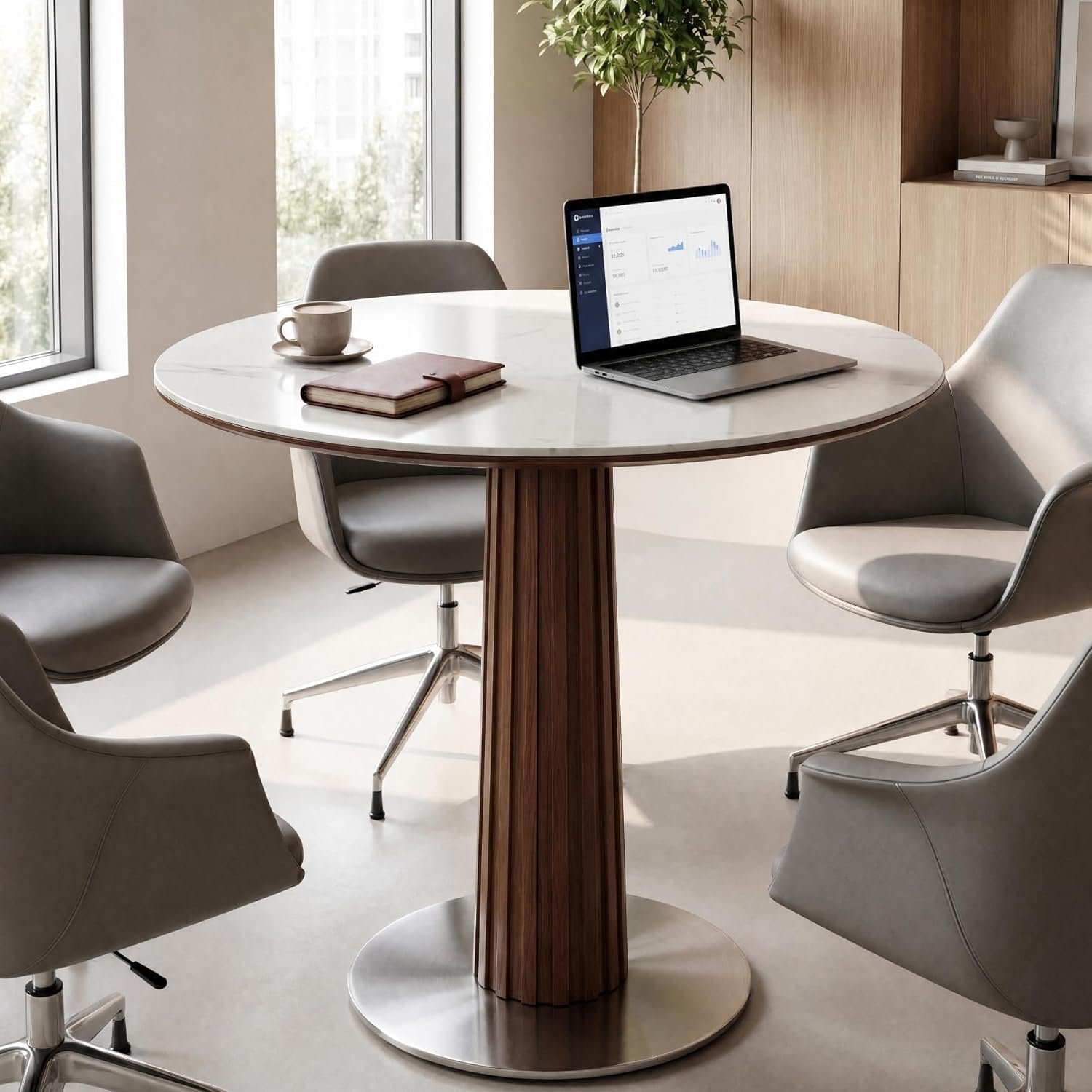 31.5" Round Conference Table, Modern Small Meeting Room Table for 2-4 People for Office, Conference Room