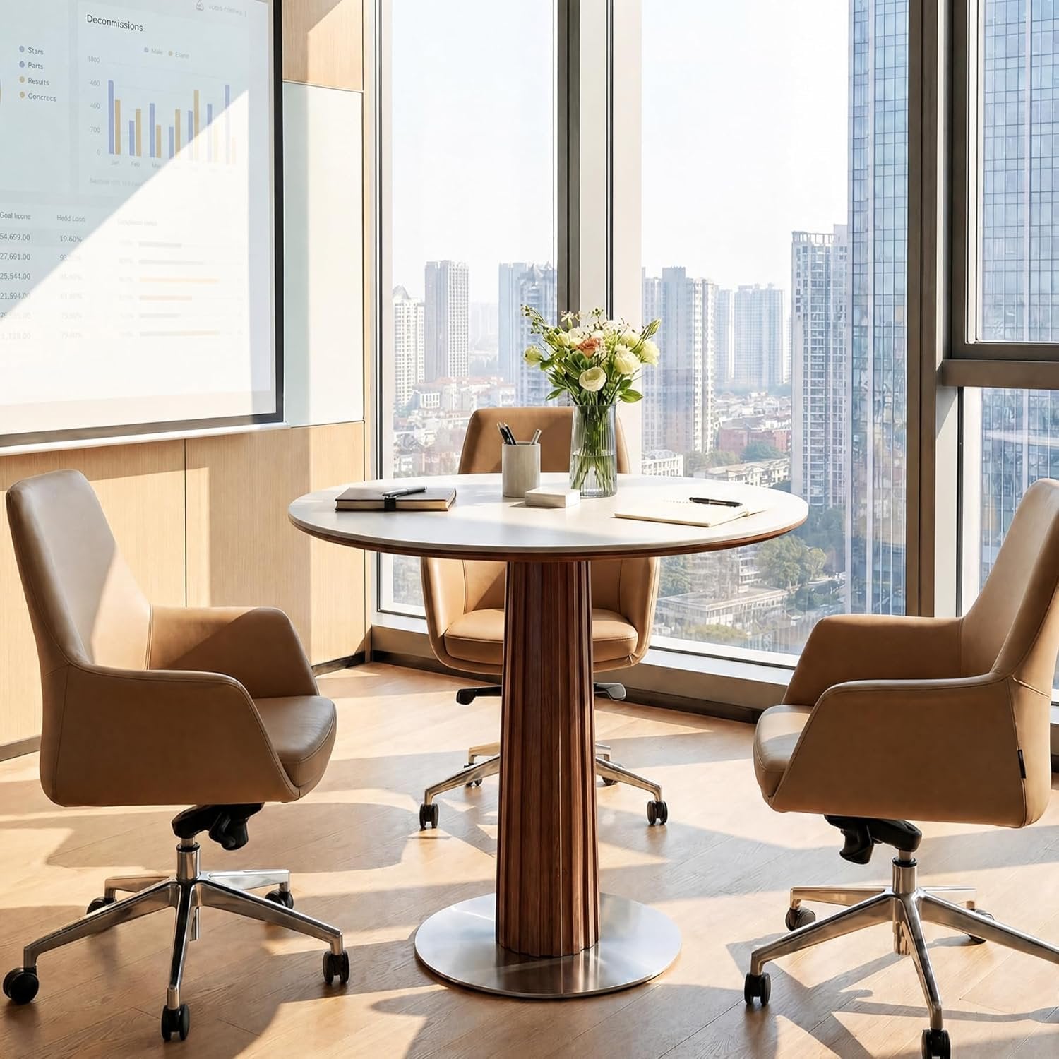 31.5" Round Conference Table, Modern Small Meeting Room Table for 2-4 People for Office, Conference Room