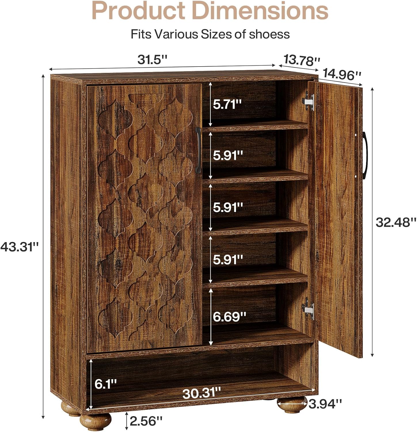 31.5" Shoe Cabinet, 6 - Tier Shoe Rack Storage Cabinet with Adjustable Shelves Tribesigns