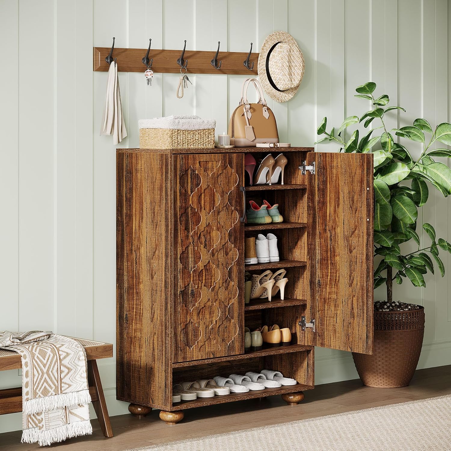 31.5" Shoe Cabinet, 6 - Tier Shoe Rack Storage Cabinet with Adjustable Shelves Tribesigns