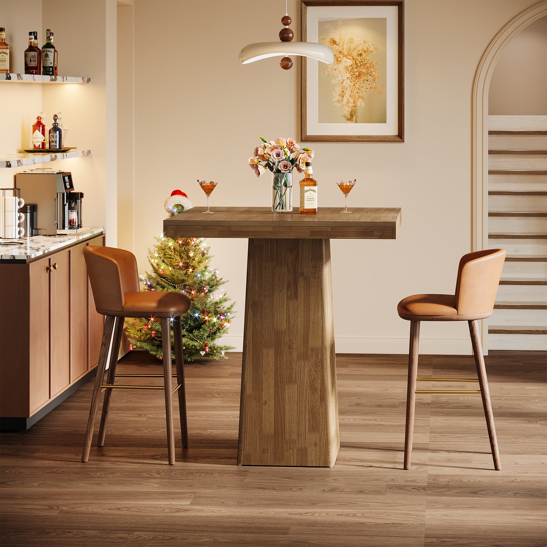 31.5" Square Bar Table, Industrial Counter Height Pub Cocktail Unit Dining Table