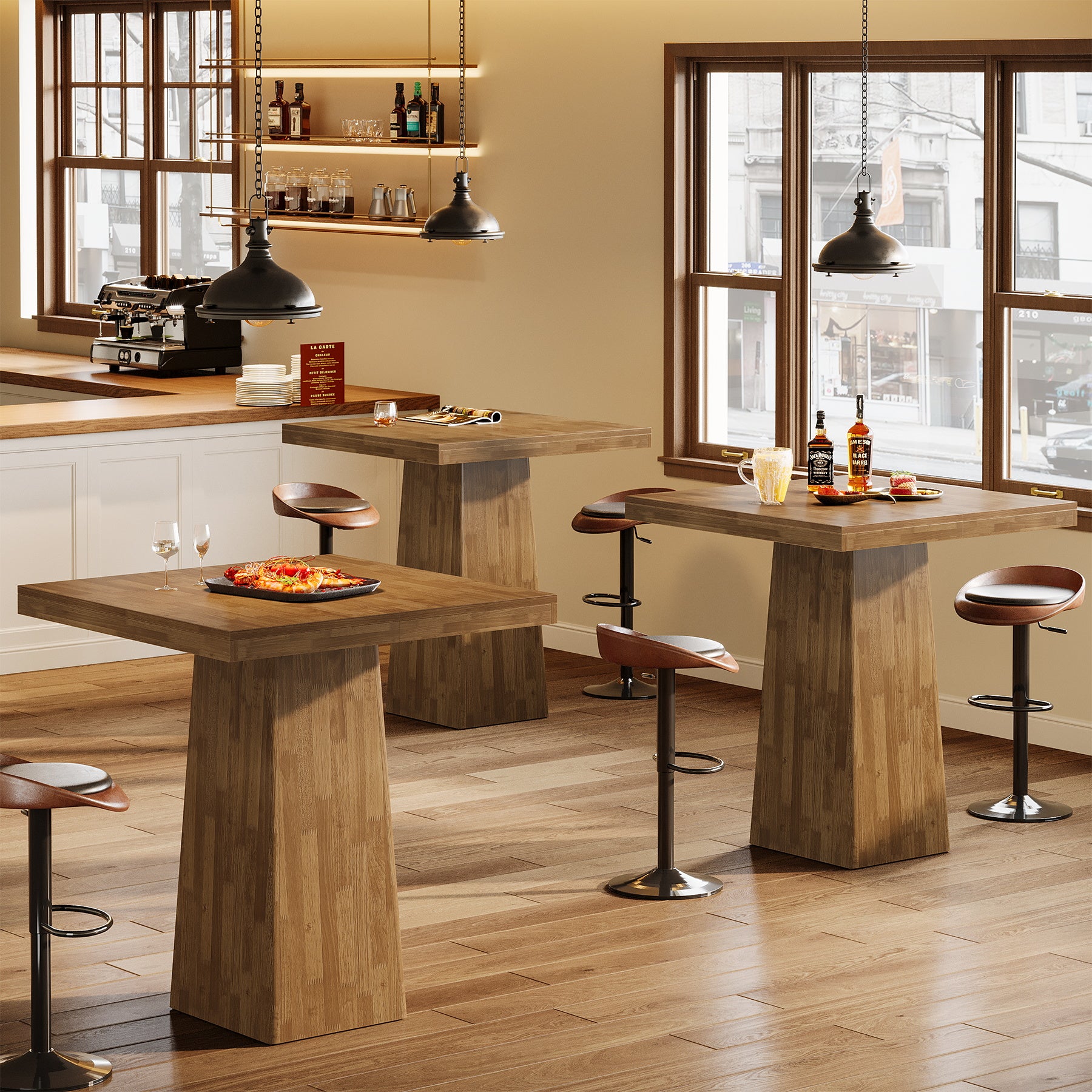 31.5" Square Bar Table, Industrial Counter Height Pub Cocktail Unit Dining Table