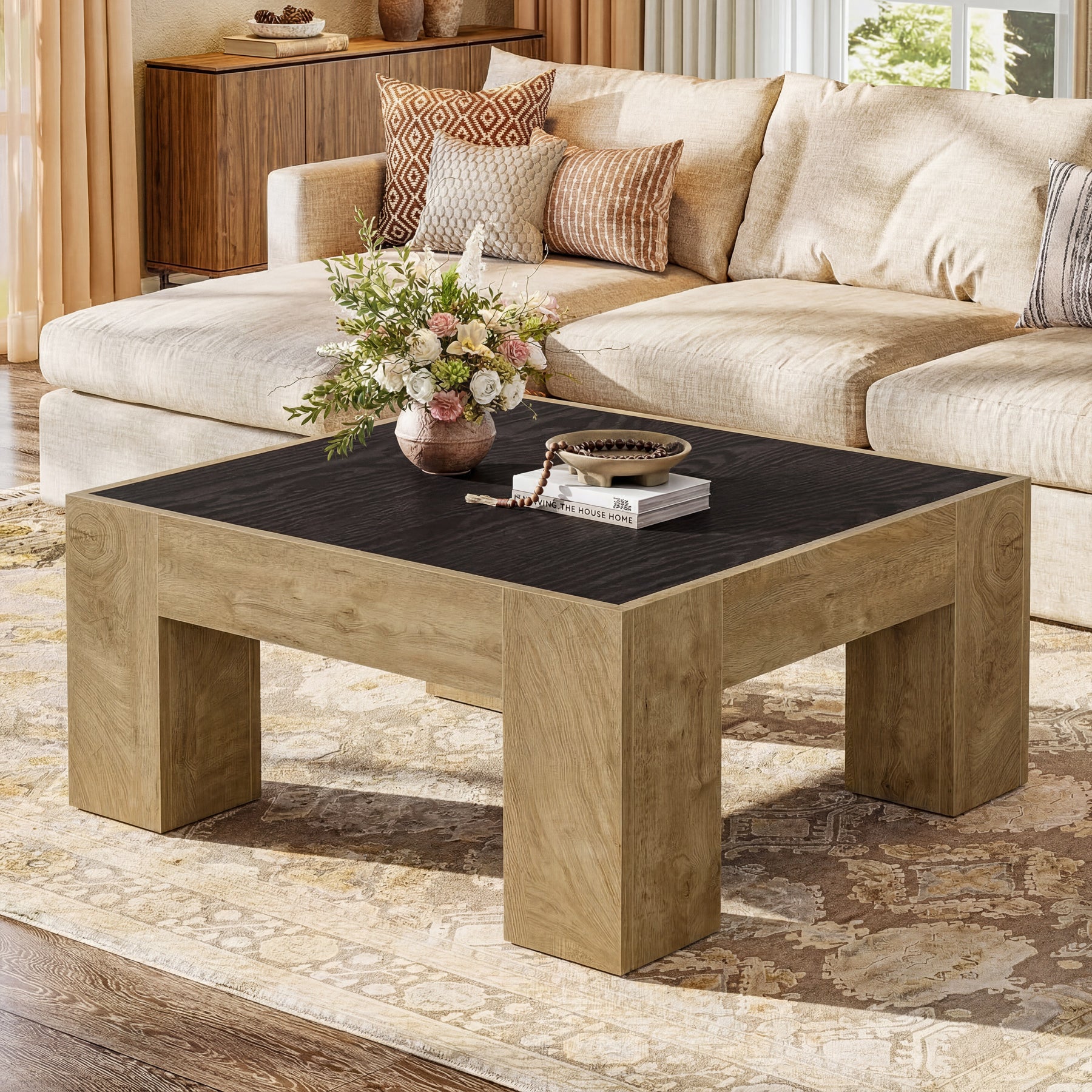 31.5" Square Coffee Tables, Farmhouse Center Table with Sturdy Legs
