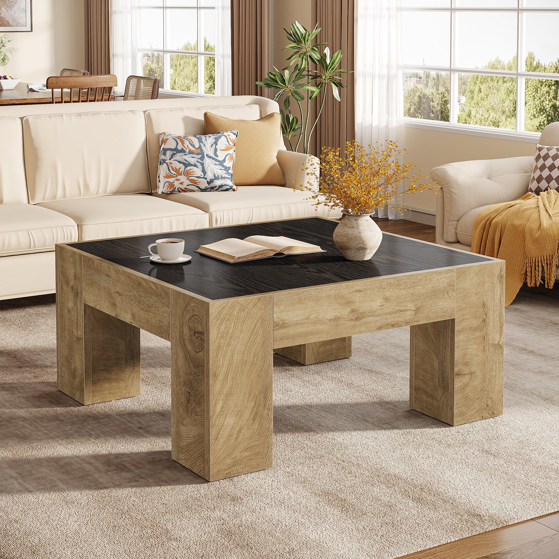 31.5" Square Coffee Tables, Farmhouse Center Table with Sturdy Legs