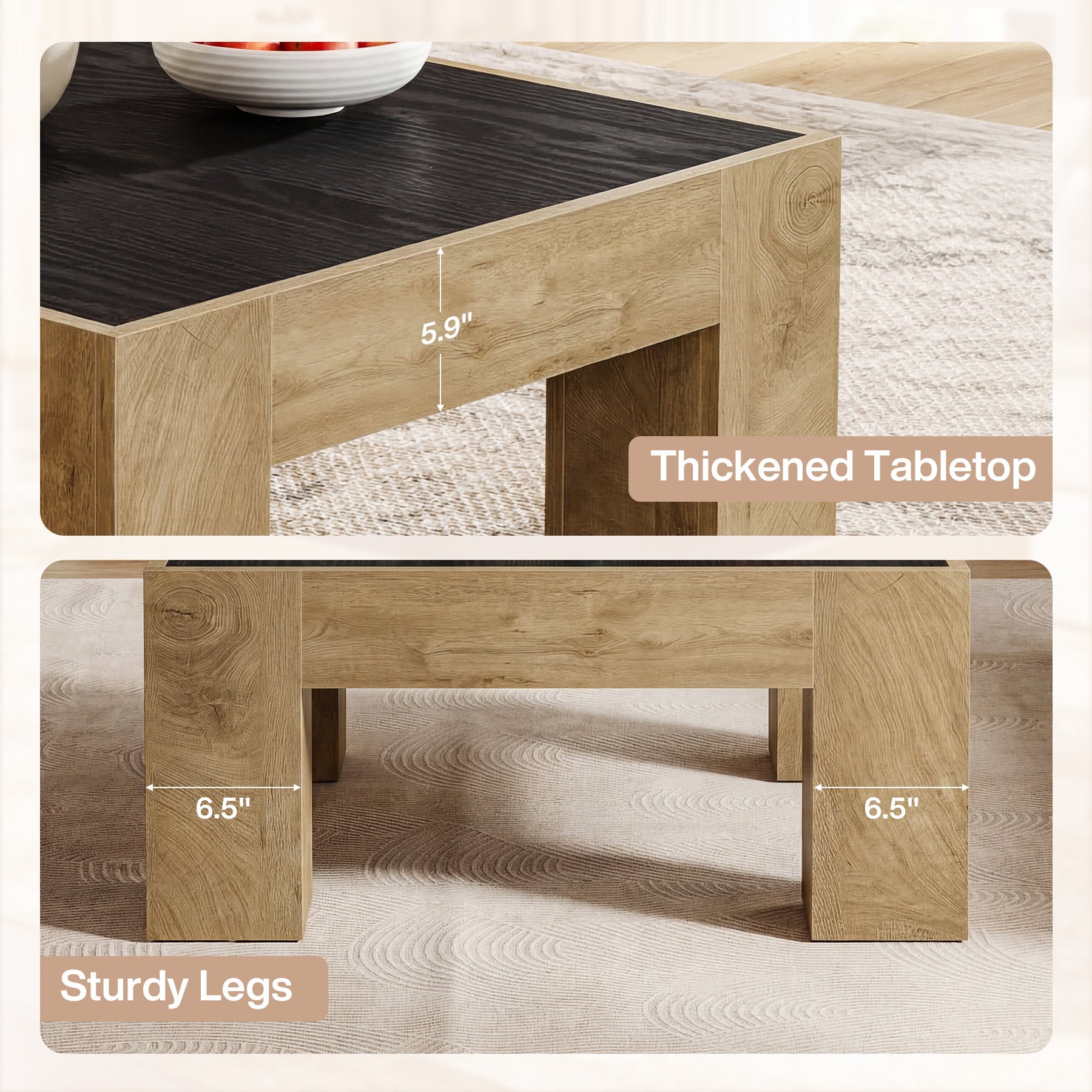 31.5" Square Coffee Tables, Farmhouse Center Table with Sturdy Legs
