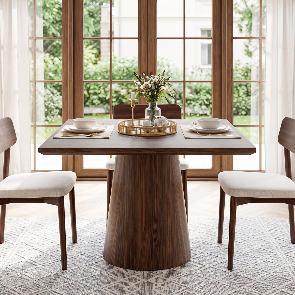 31.5" Square Dining Table, Mid-Century Modern Kitchen Table with Pedestal Base