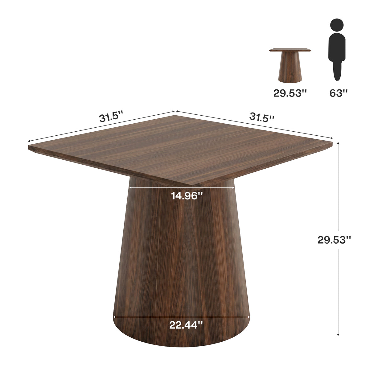 31.5" Square Dining Table, Mid-Century Modern Kitchen Table with Pedestal Base