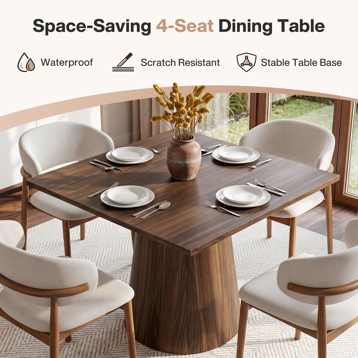 31.5" Square Dining Table, Mid-Century Modern Kitchen Table with Pedestal Base