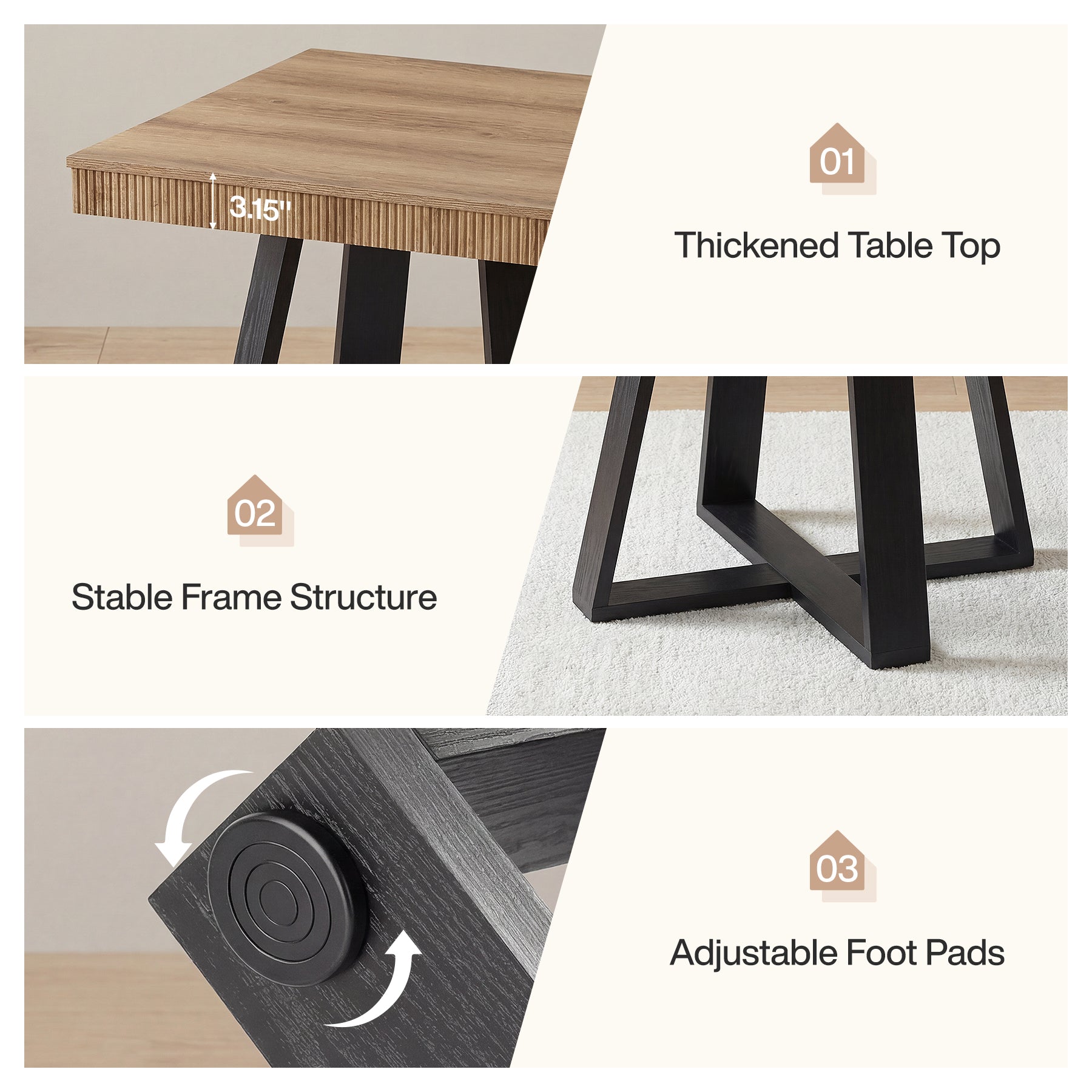 31.5" Square Dining Table, Small Kitchen Table with Fluted Edge for 4