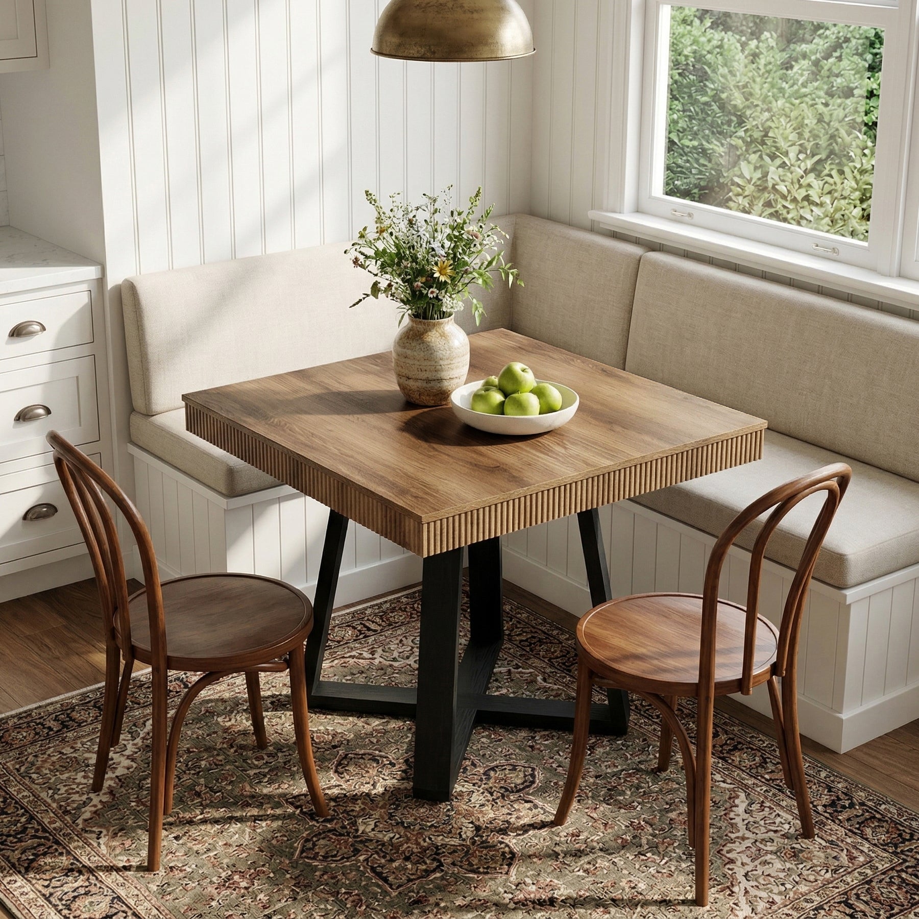 31.5" Square Dining Table, Small Kitchen Table with Fluted Edge for 4