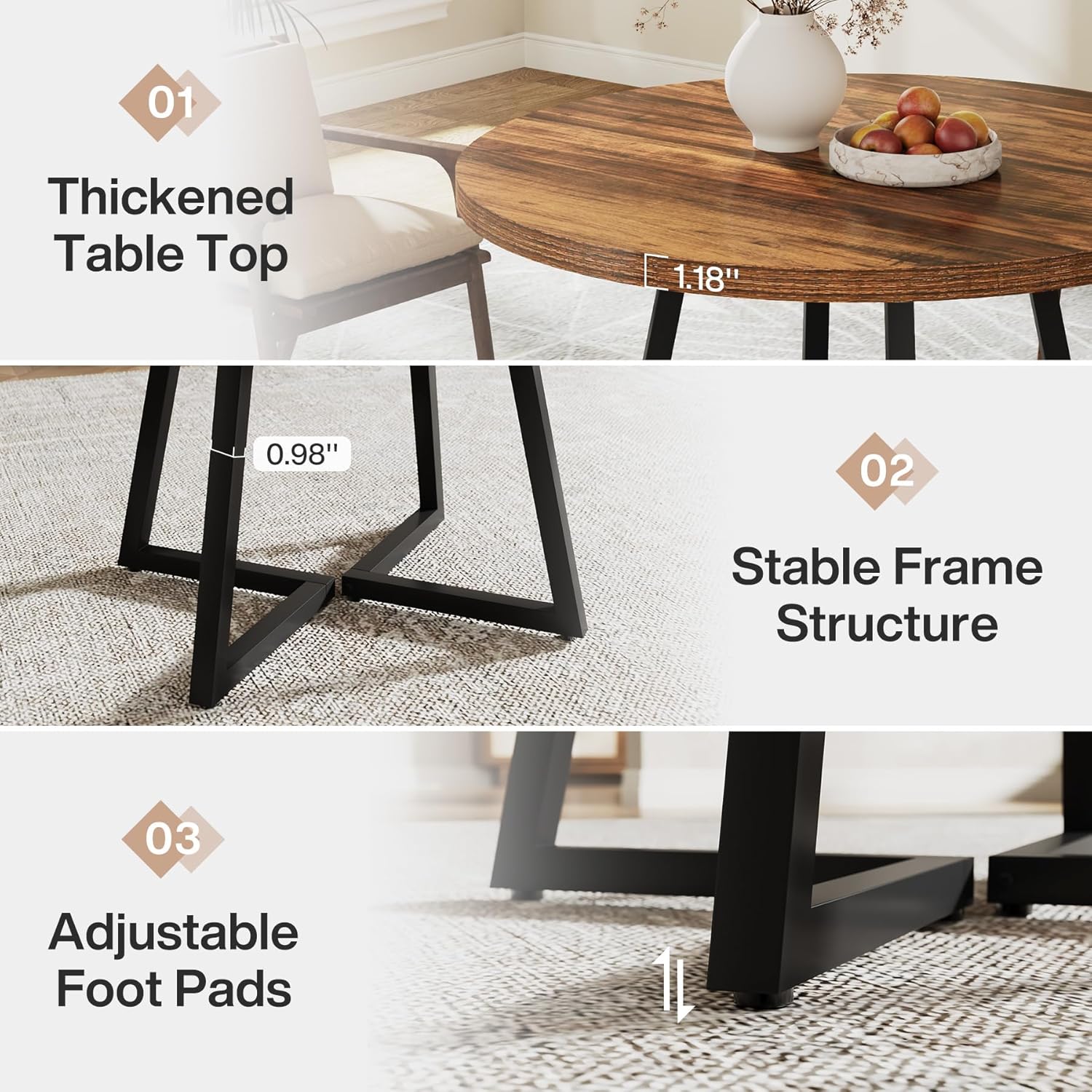 31.5" Dining Table, Industrial Kitchen Dinner Table with Metal Base Tribesigns