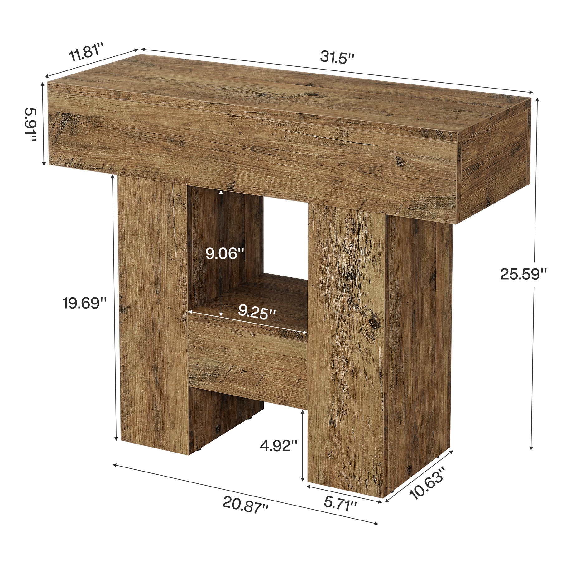 31.5" End Table, Farmhouse Sofa Side Table with 2 - Tier Shelf and Heavy Duty Base Tribesigns