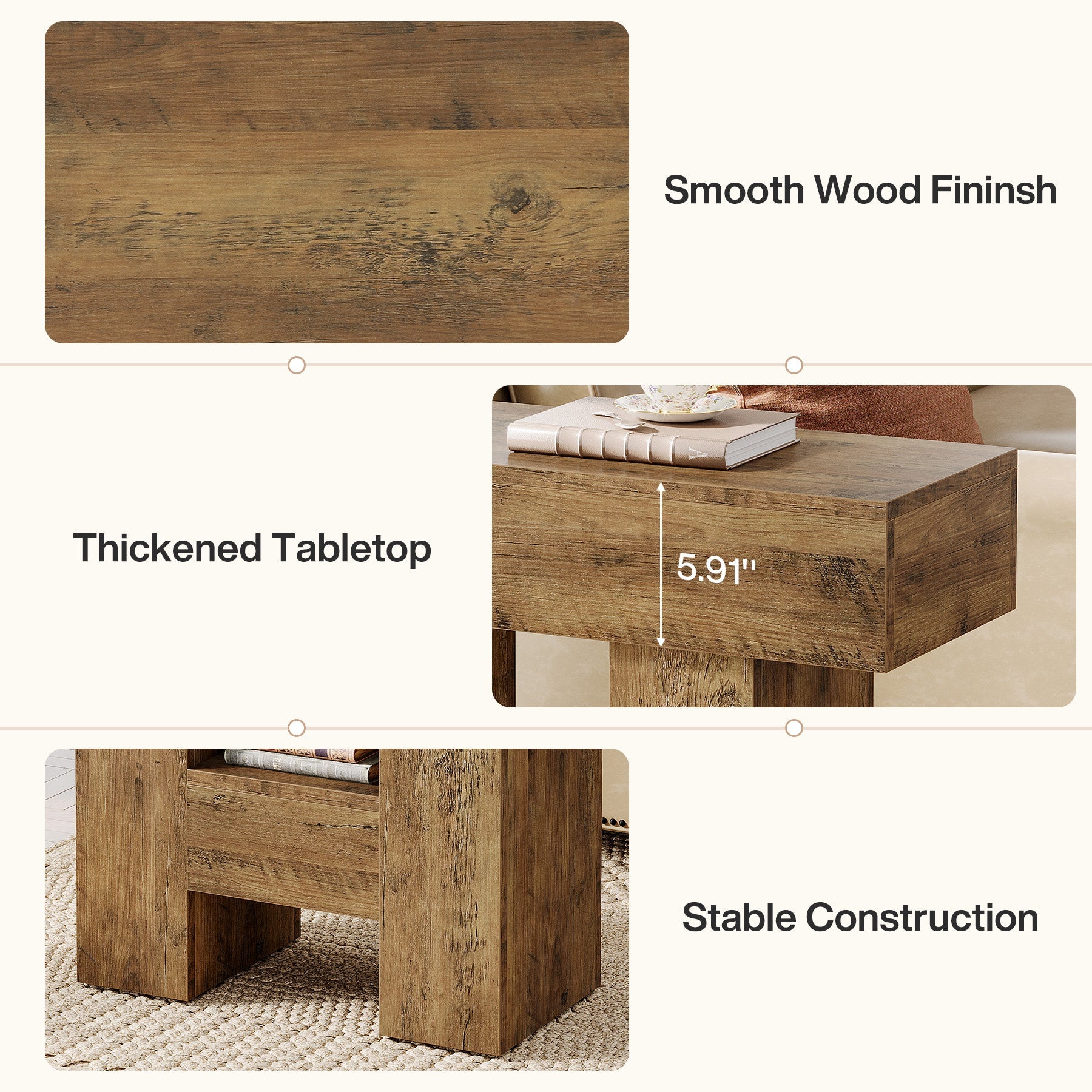 31.5" End Table, Farmhouse Sofa Side Table with 2 - Tier Shelf and Heavy Duty Base Tribesigns