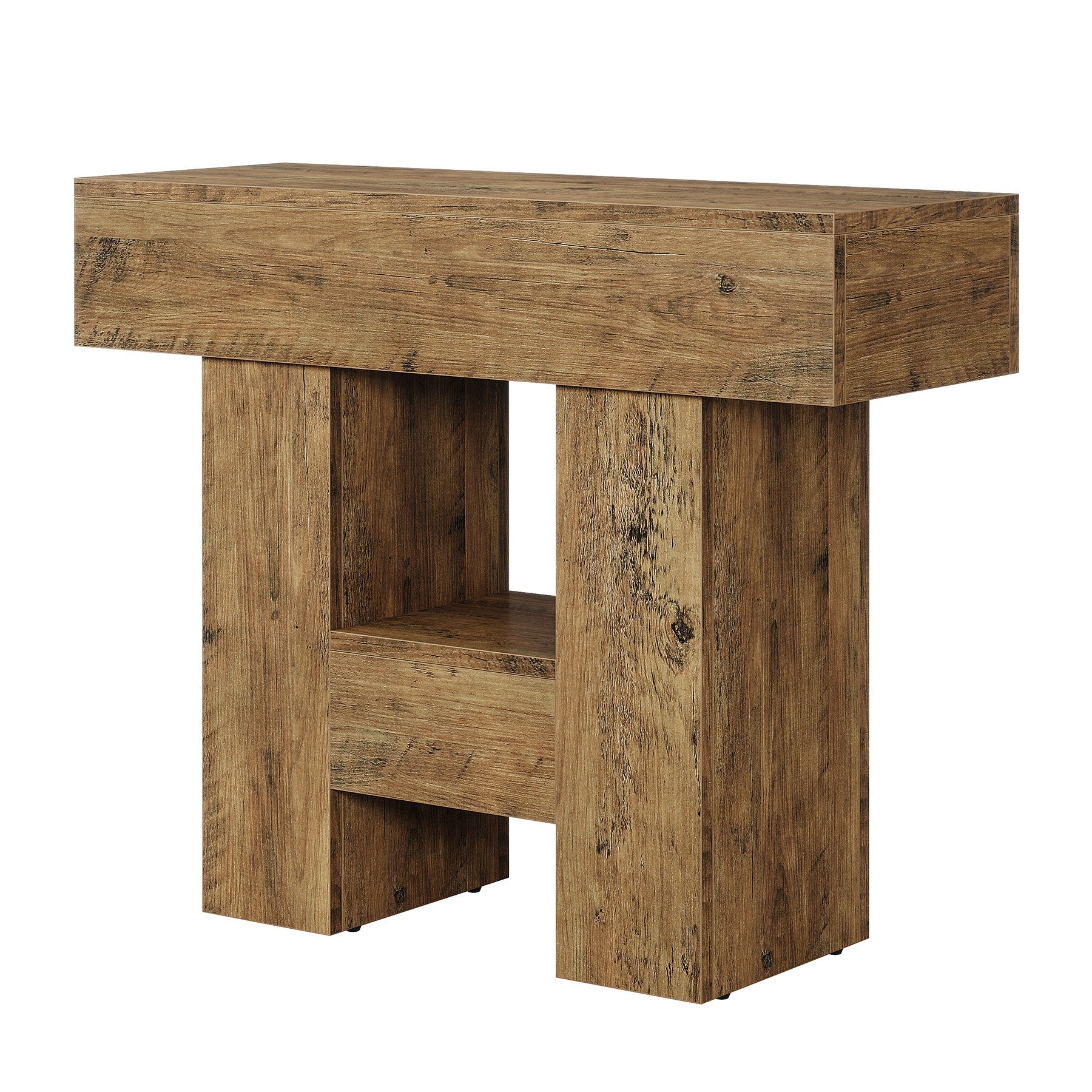 31.5" End Table, Farmhouse Sofa Side Table with 2 - Tier Shelf and Heavy Duty Base Tribesigns